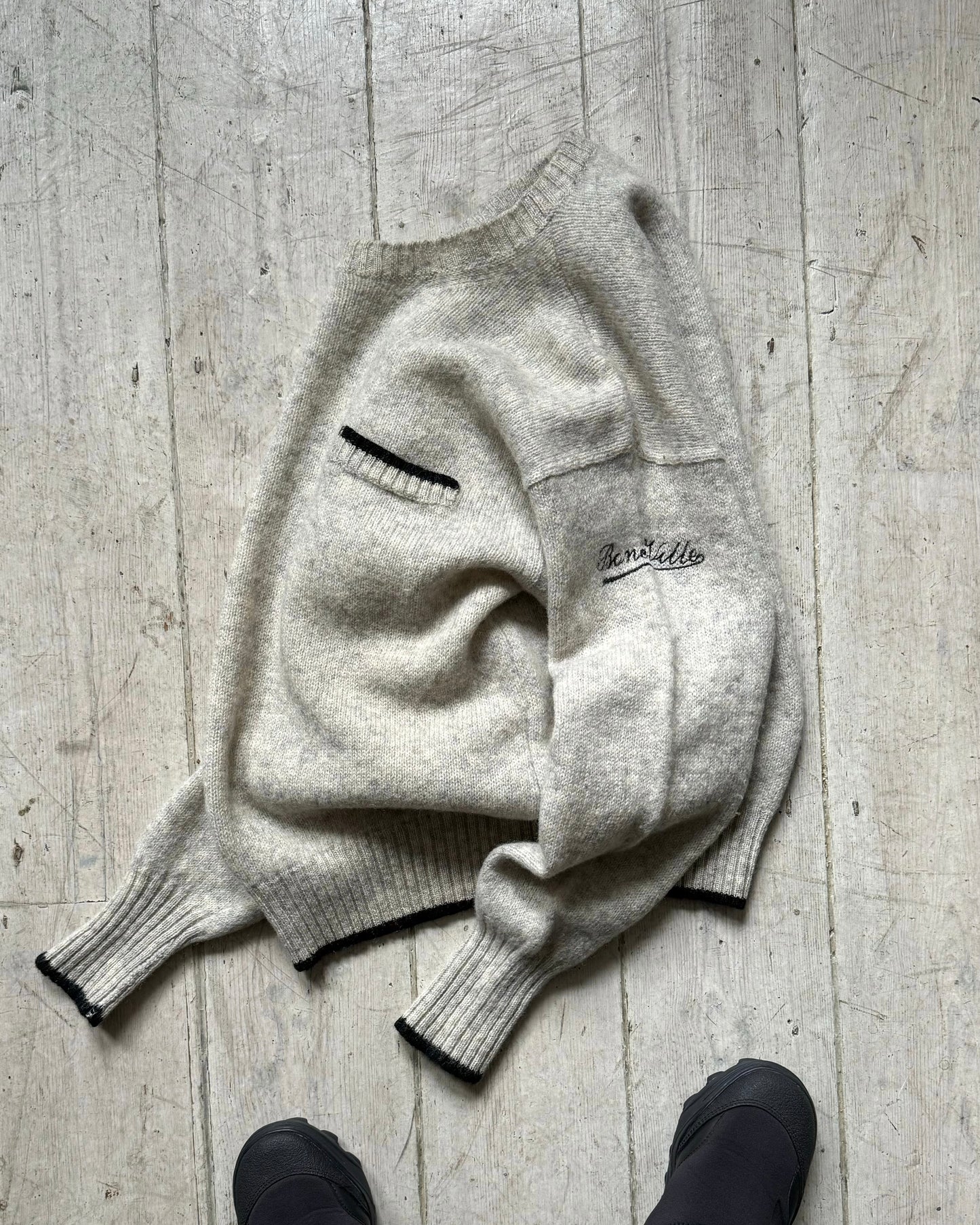 80s Speckled Sleeve Logo Knit Jumper (~M~)