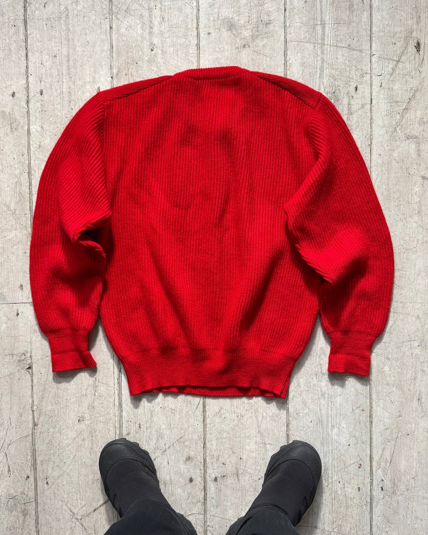 80s Maillaparty Red Submariner Style Henley Collar Knit Jumper (S~M)