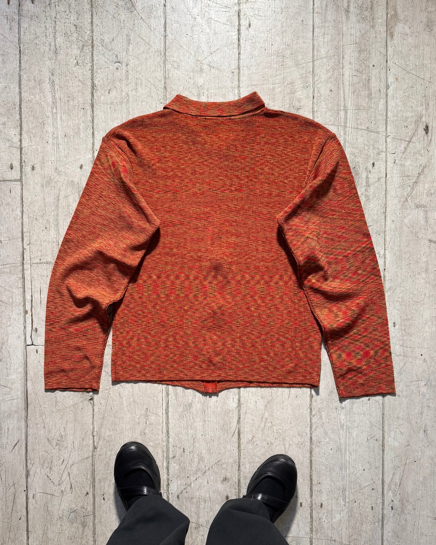 AW1997 Warm Wavy Pattern Knit Zip Up Sweater (L)