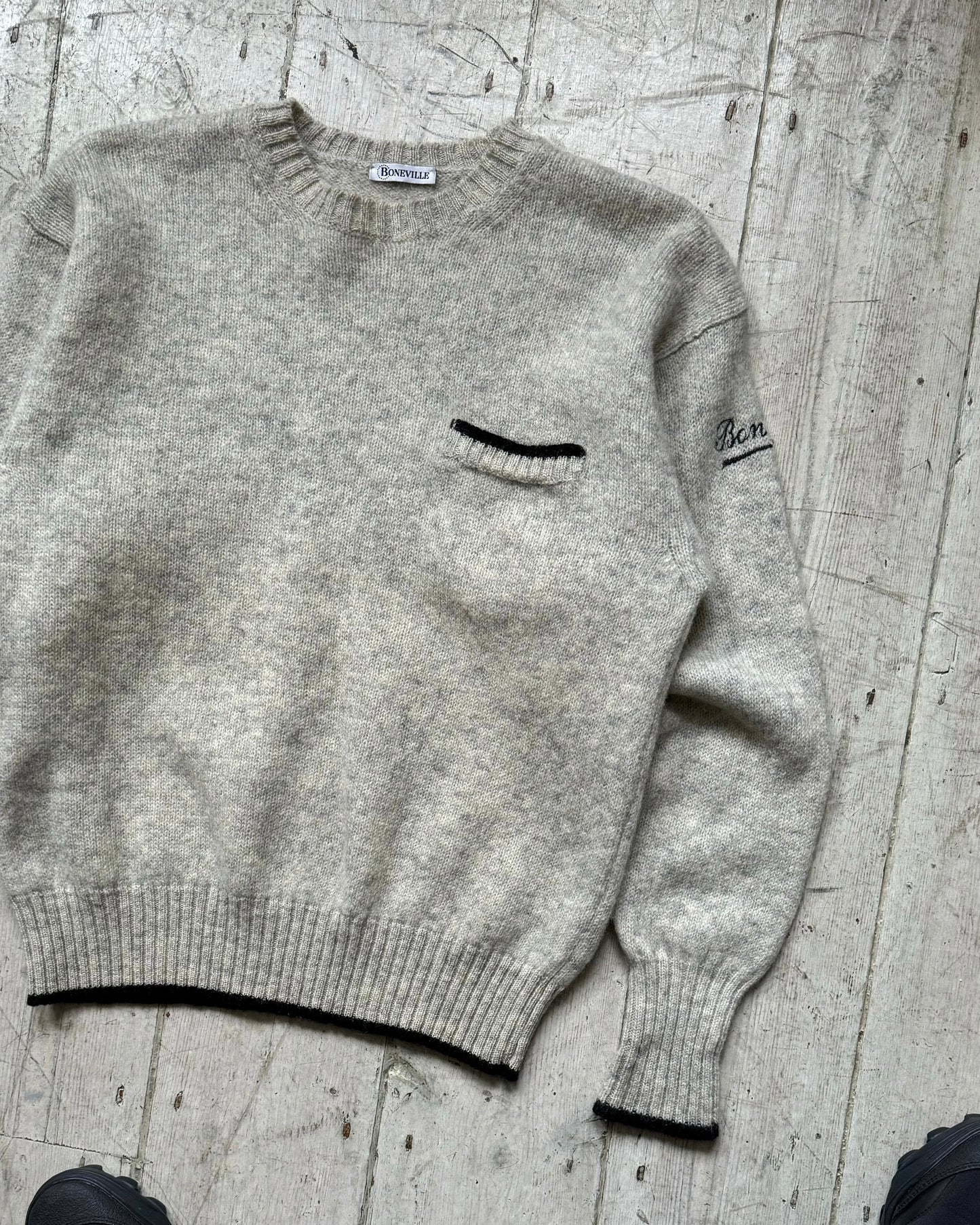 80s Speckled Sleeve Logo Knit Jumper (~M~)
