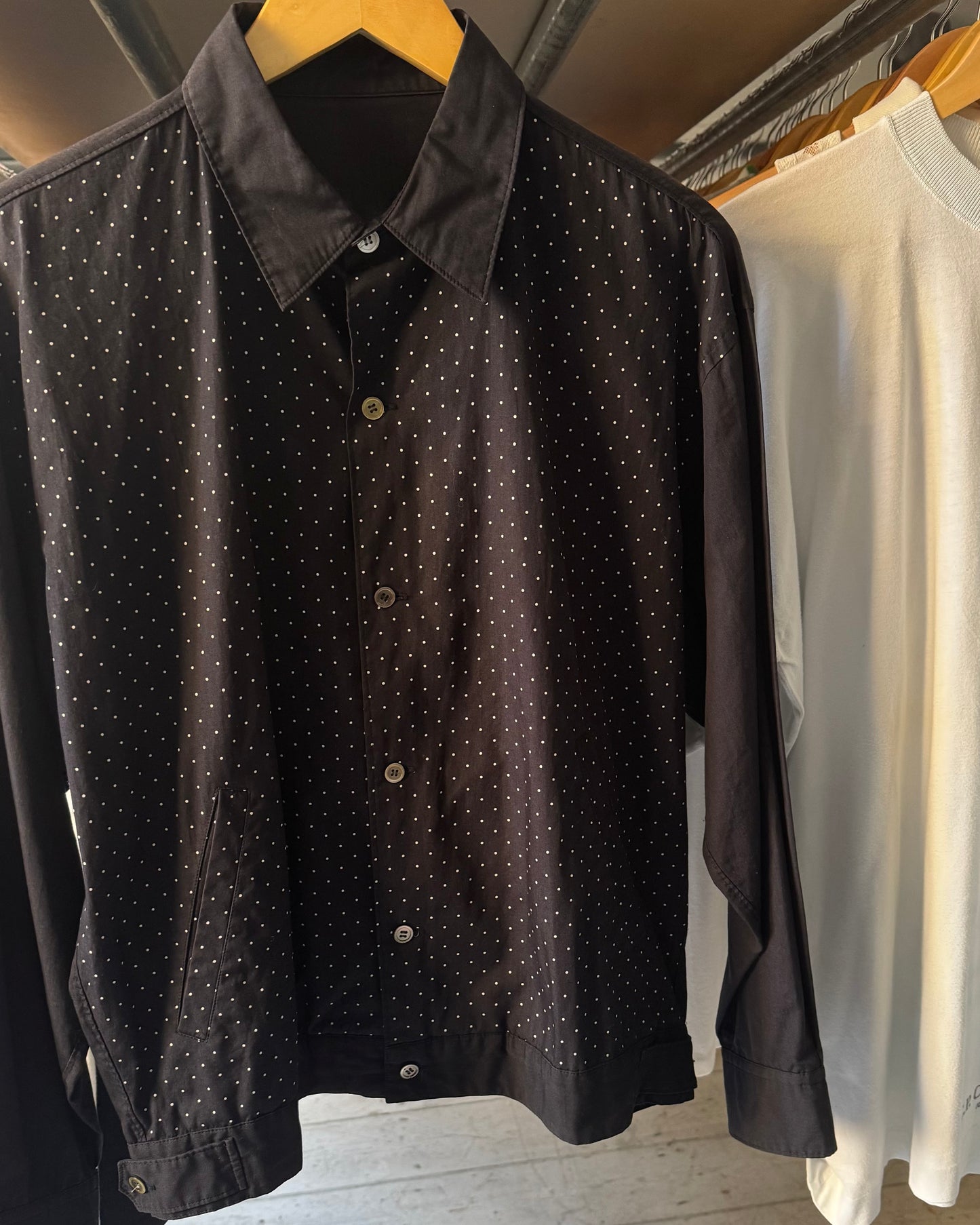 1990 Polka Front Navy Hybrid Over Shirt (~M~)