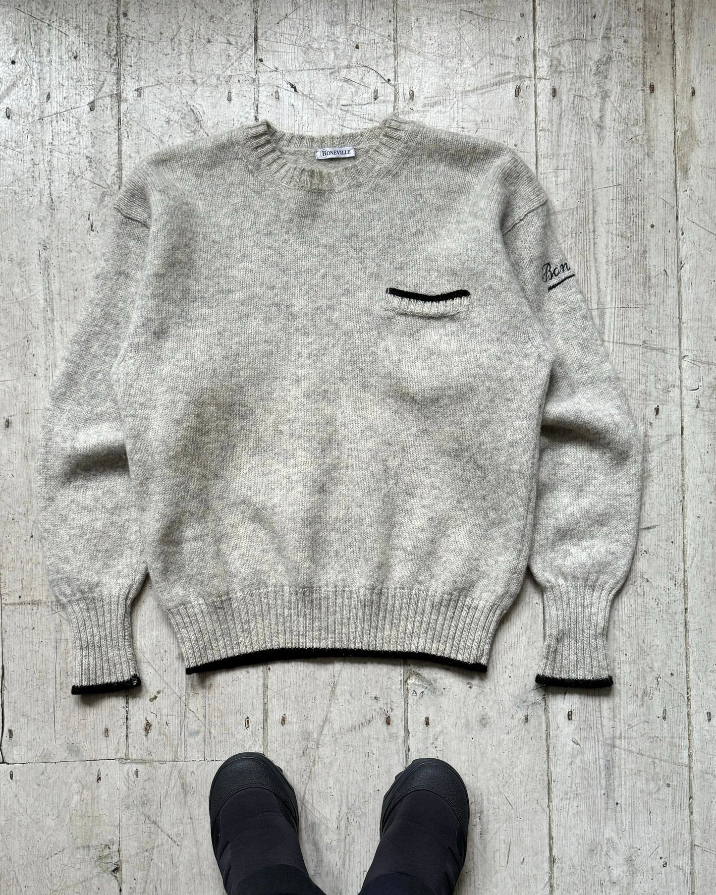80s Speckled Sleeve Logo Knit Jumper (~M~)