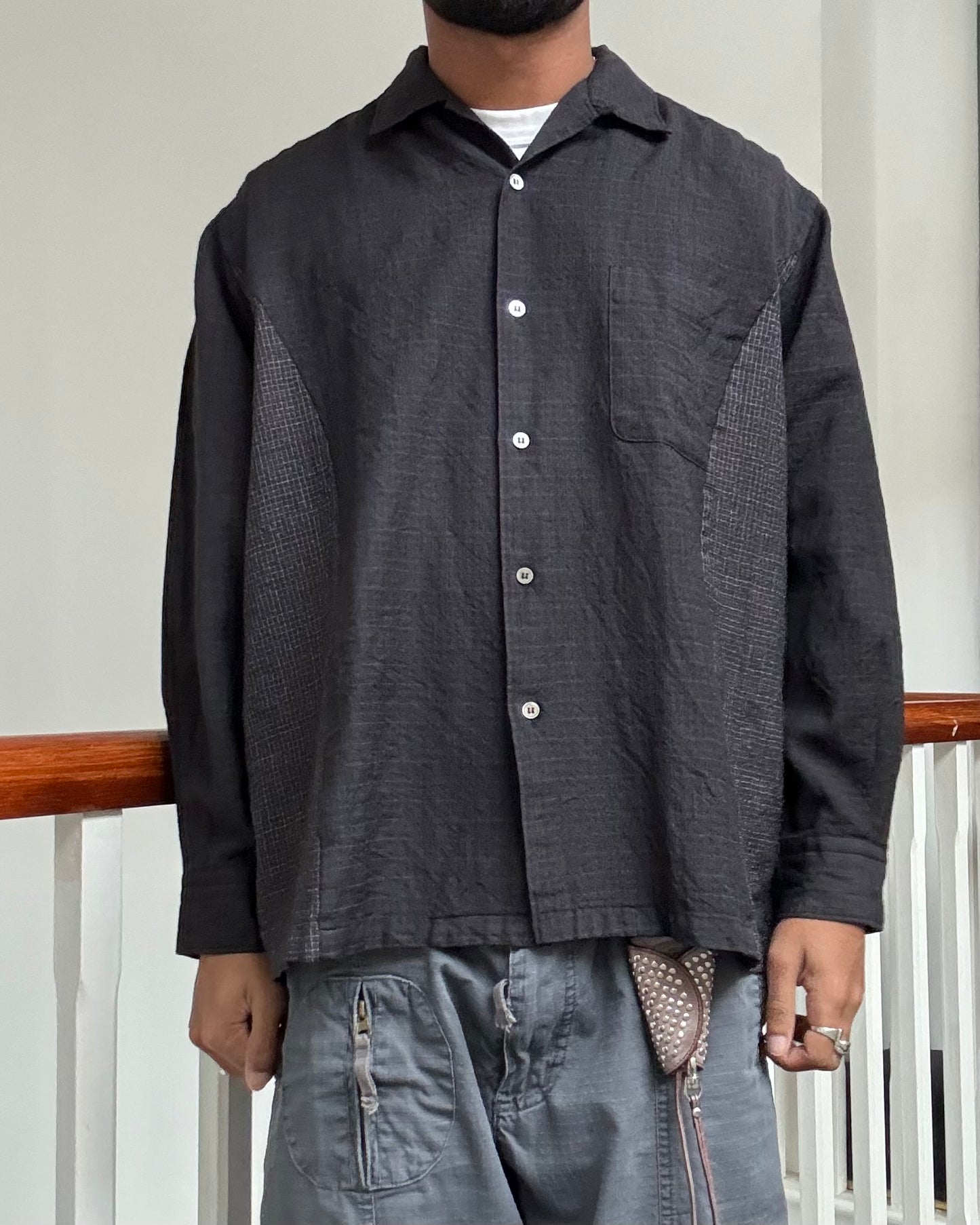 1997 Dual Micro Check Curved Panel Shirt (~M~)