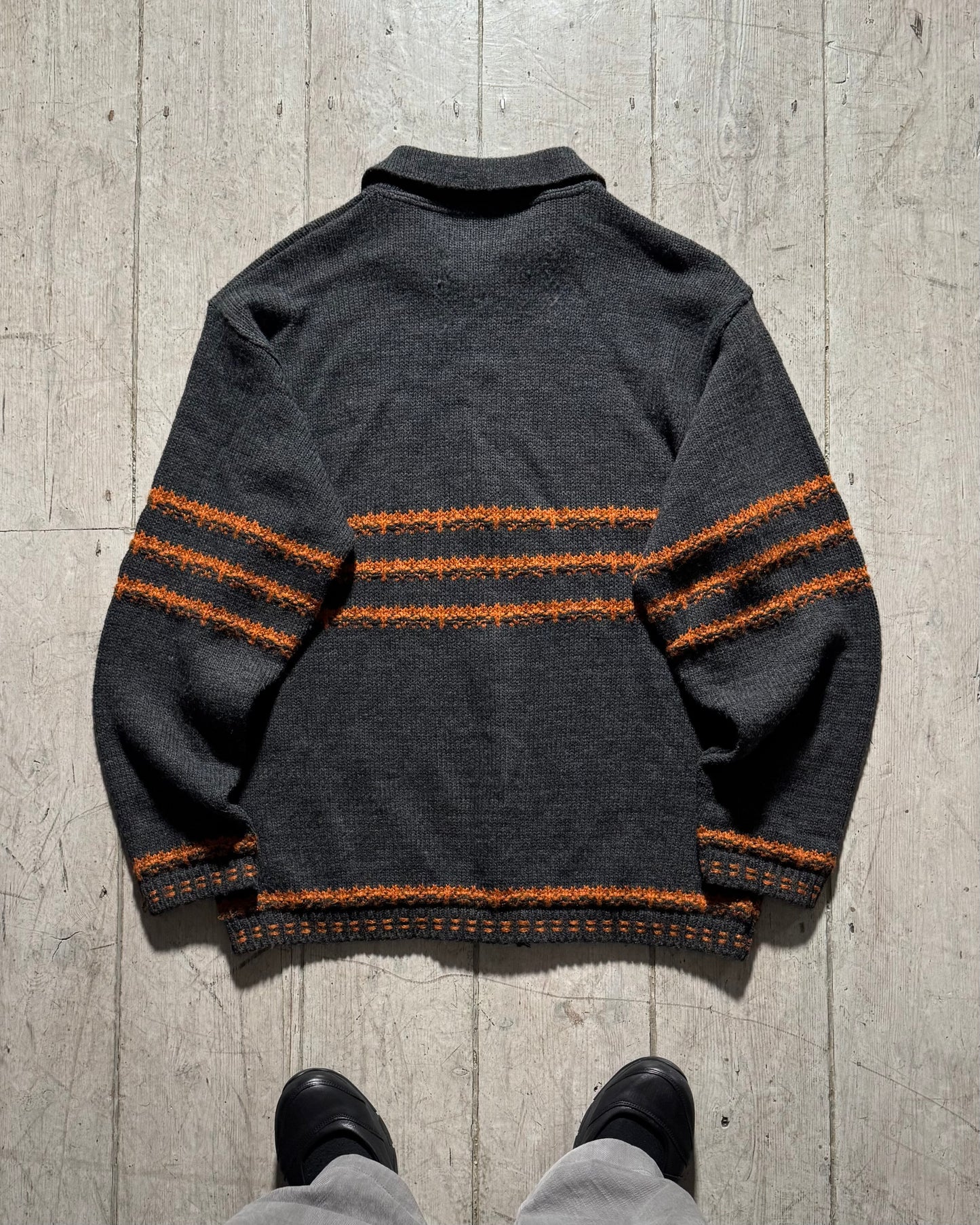 Early 2000s Grey Orange Striped Zip Up Knit (~L~)