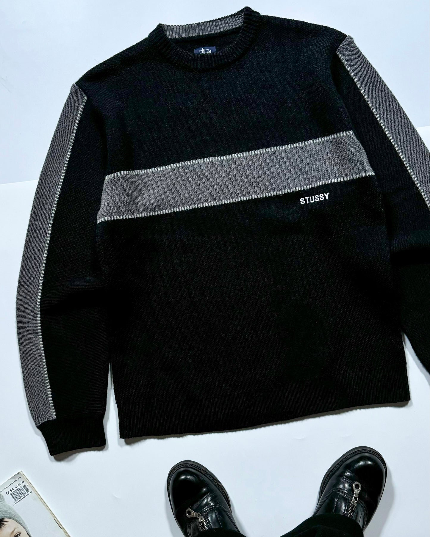 Early 2000s Side Stripe Knit Jumper (M~L)