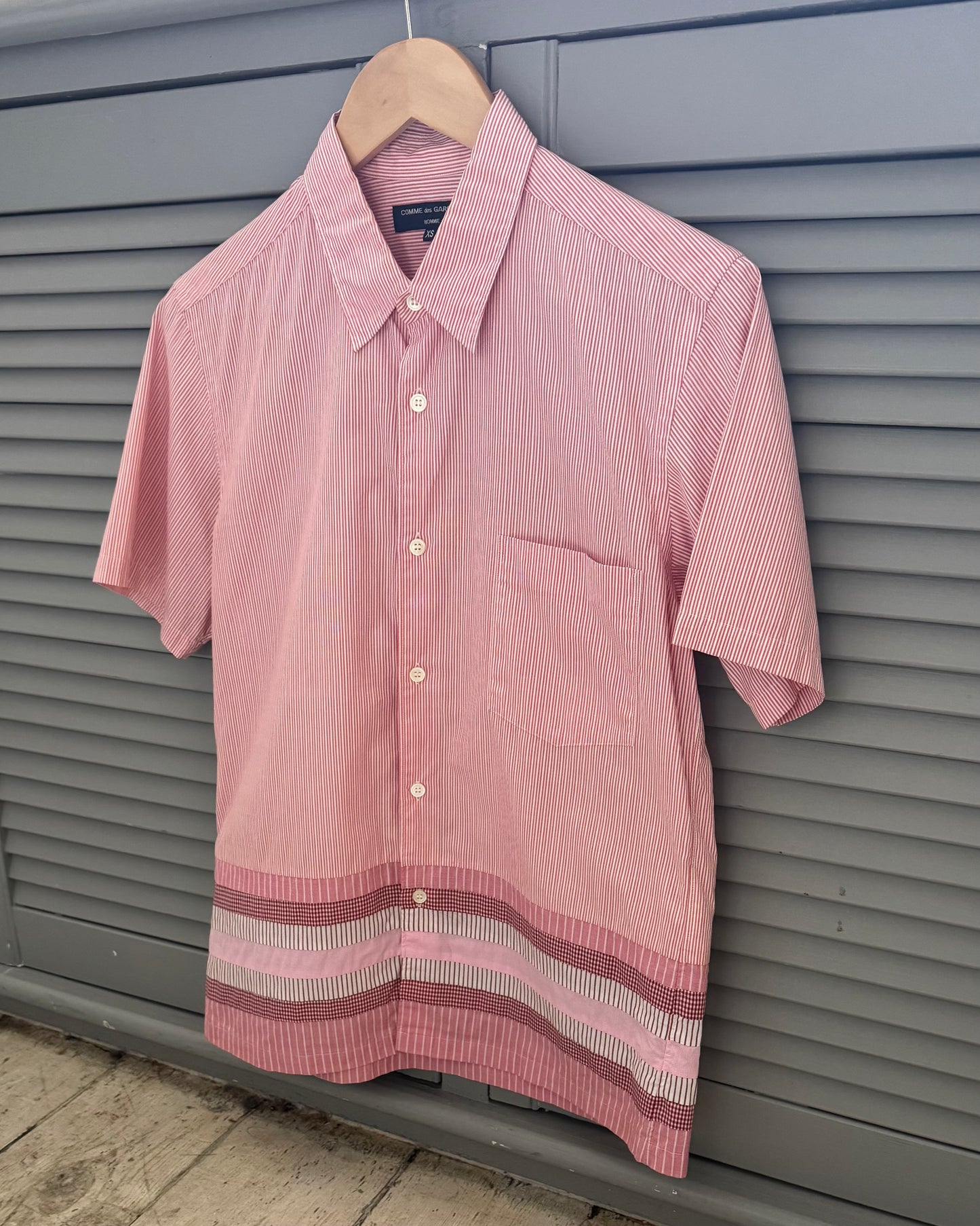 2010 Pink Striped Hem Line Patchwork Shirt (~S~)