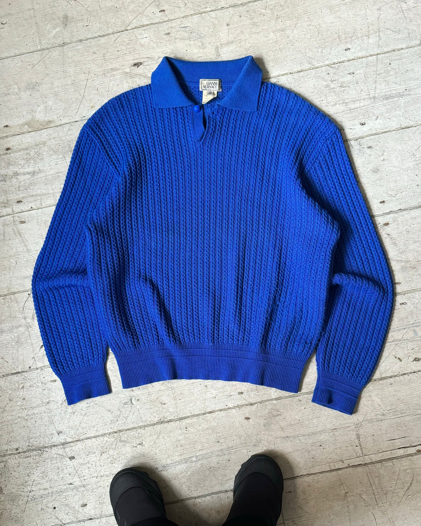 80s Royal Blue Polo Knit Jumper (M~L)