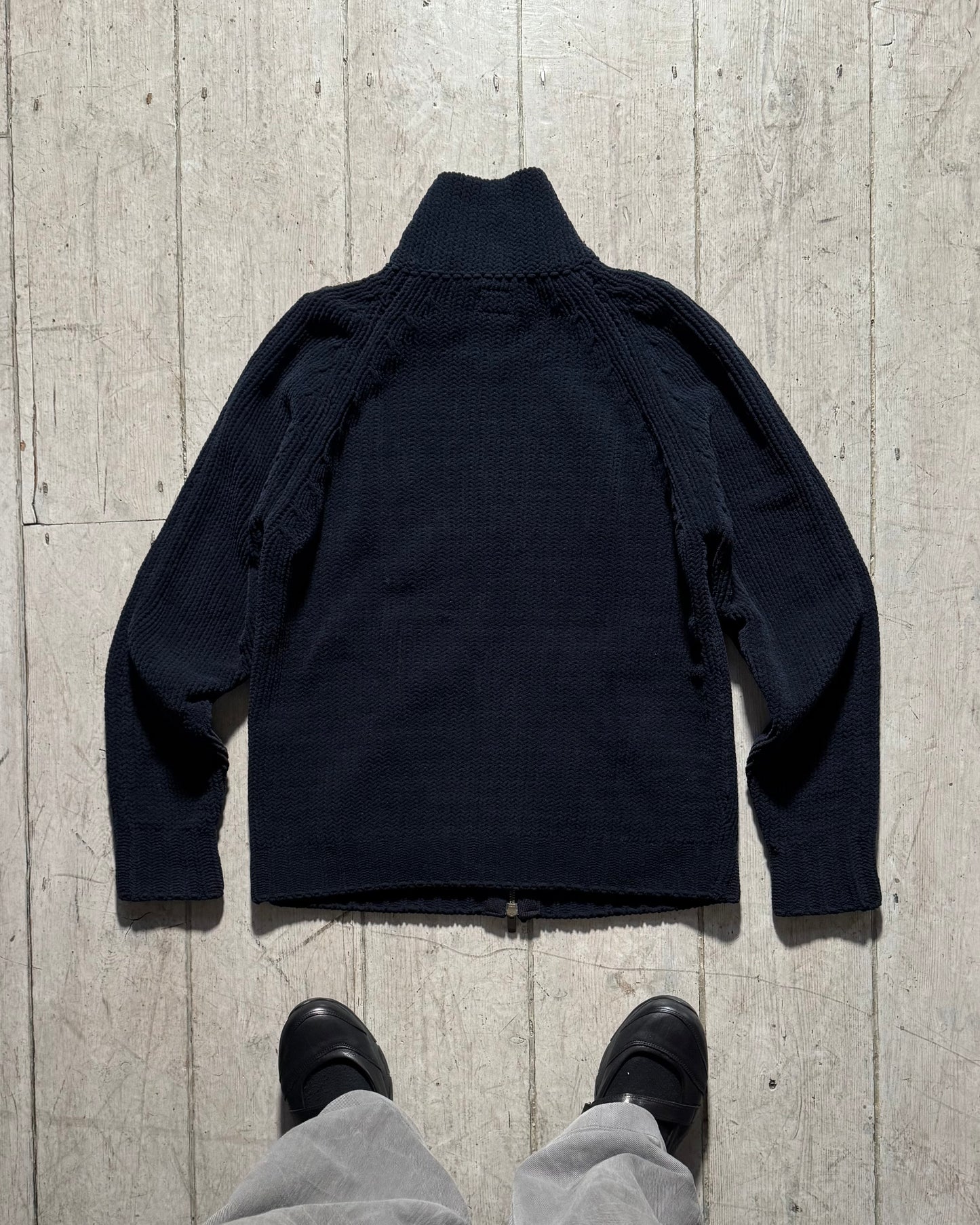 2000s Zip Up Chunky Knit Navy Jumper (S~M)