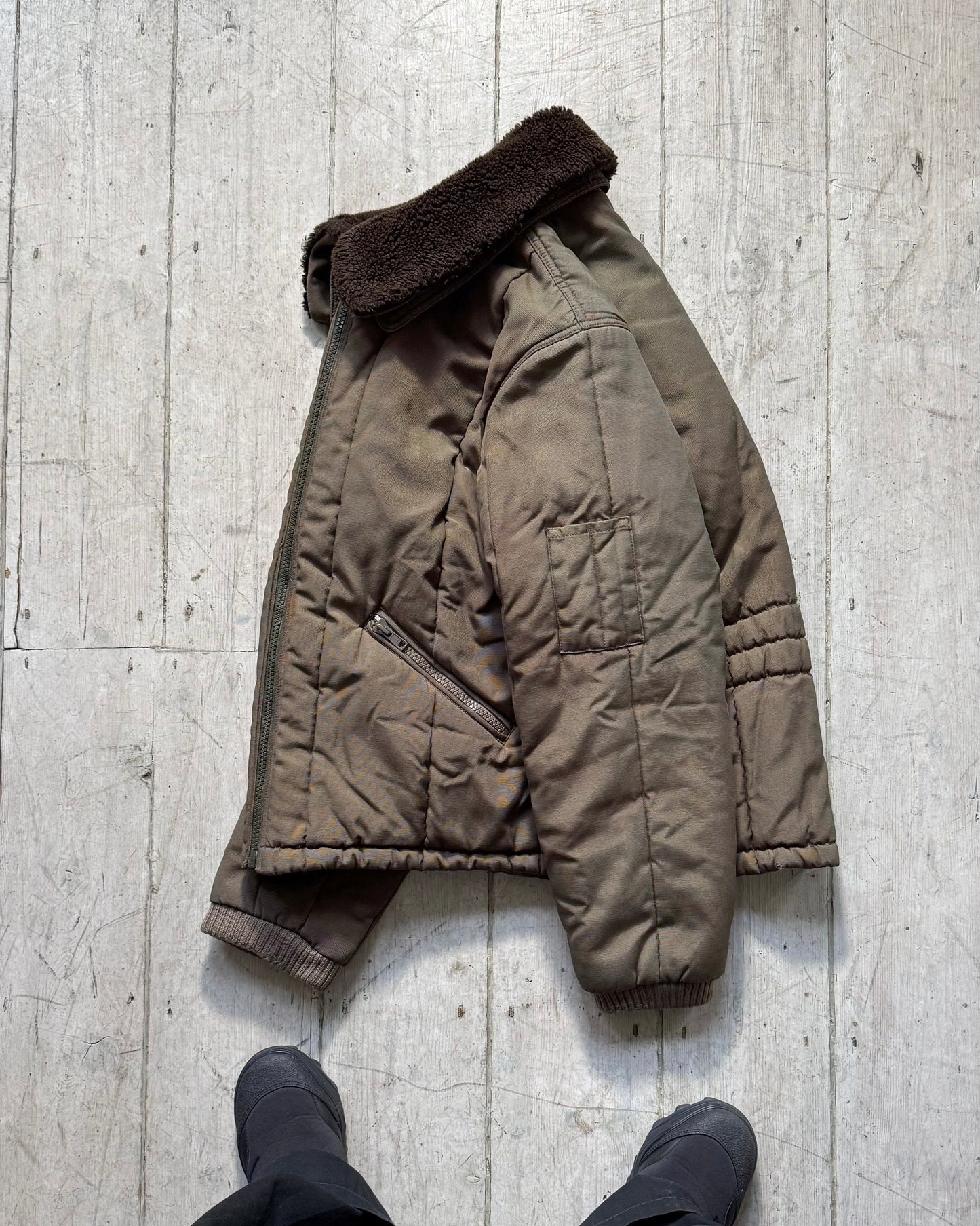 90s Olive Green Padded Detachable Fleece Collar Work jacket (M~L)