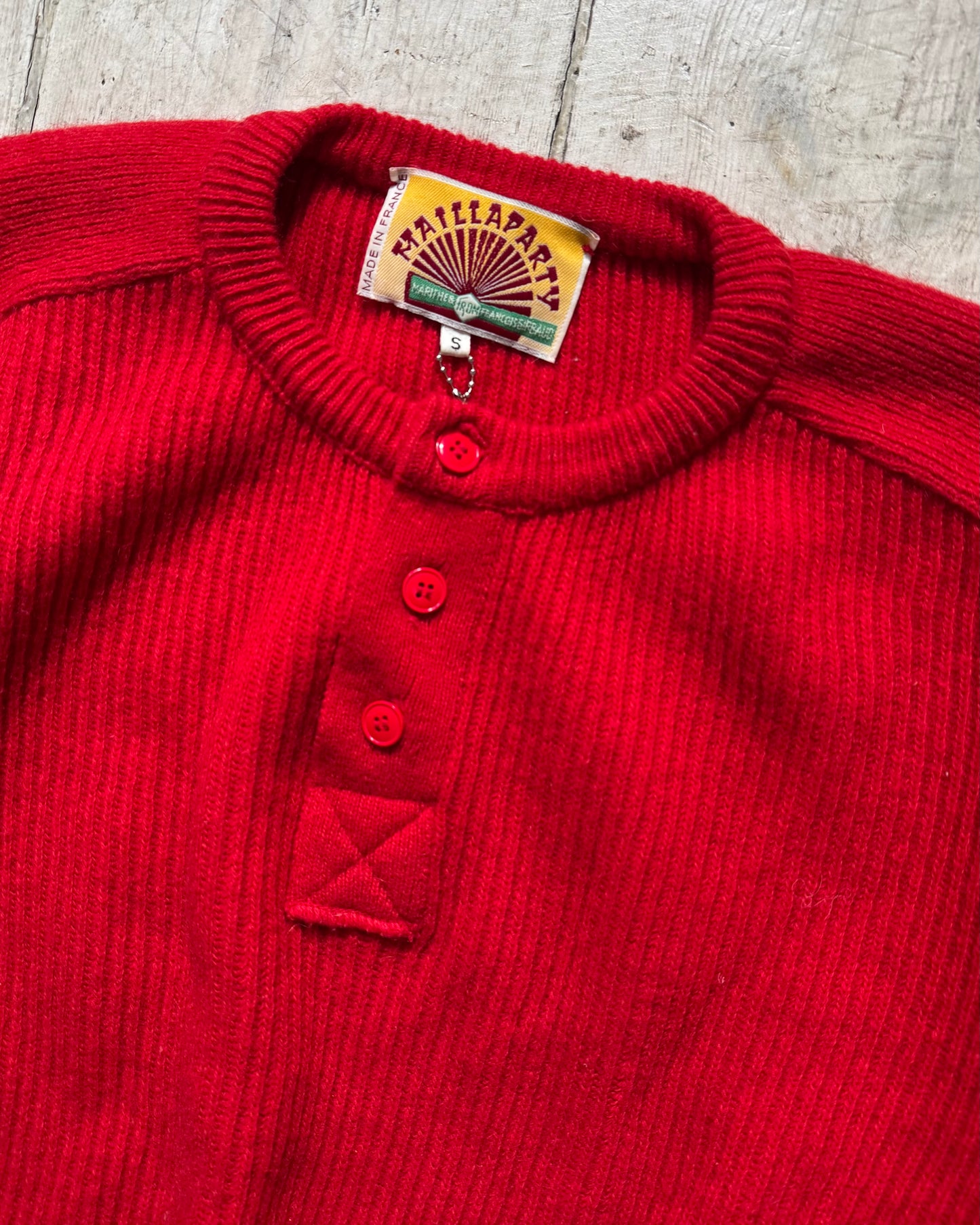 80s Maillaparty Red Submariner Style Henley Collar Knit Jumper (S~M)