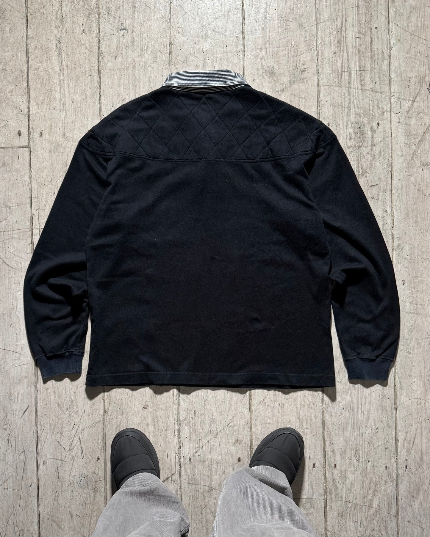 Early 2000s Quilted Shoulder Rugby Striped Collar Jumper (~M~)