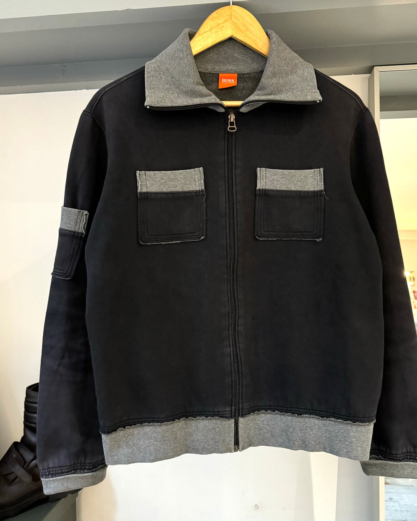 Contrast Navy / Grey Panelled Zip Up Tracktop (~M~)
