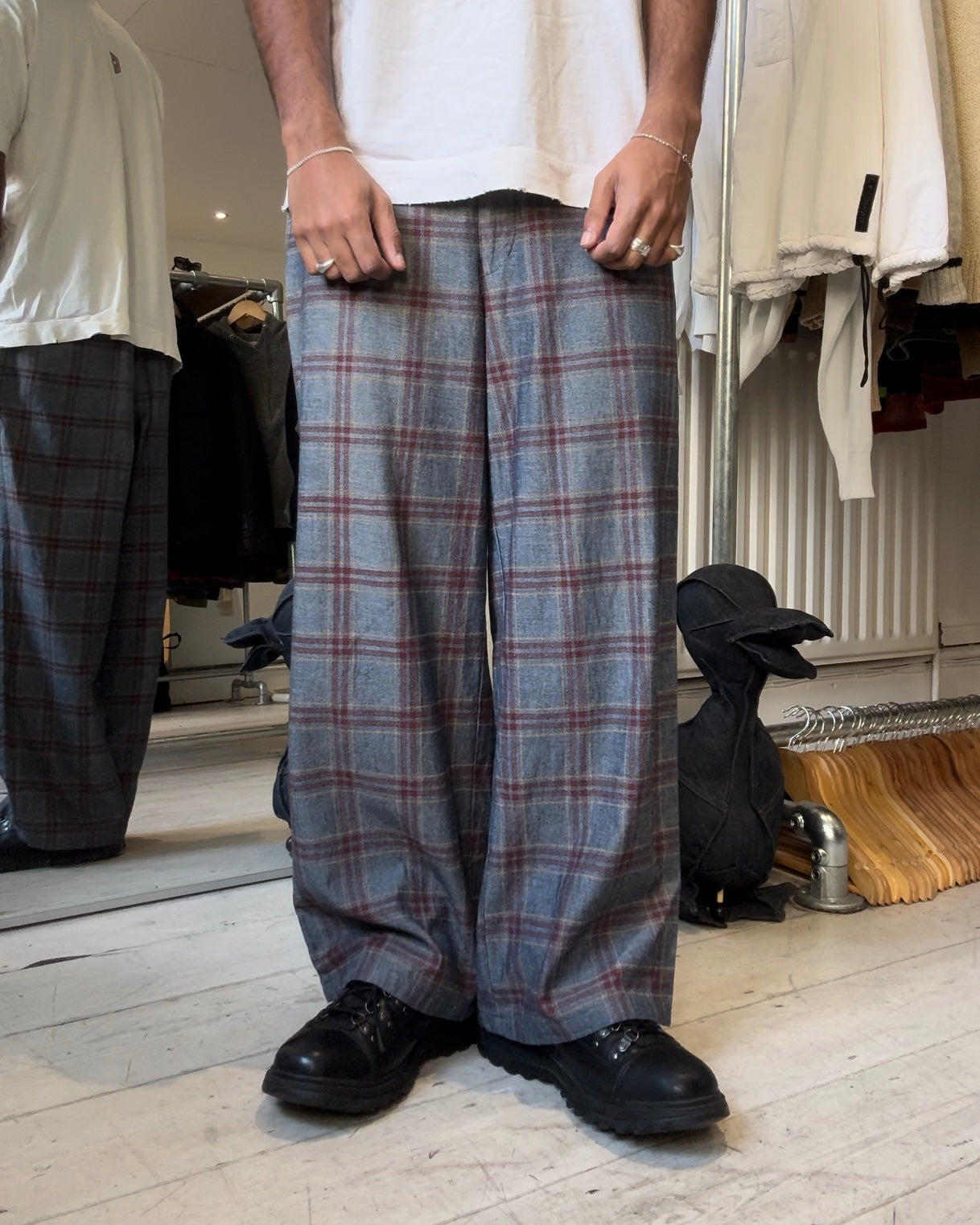 1997 Chambray Blue / Red / Yellow Plaid Pants (30~31)