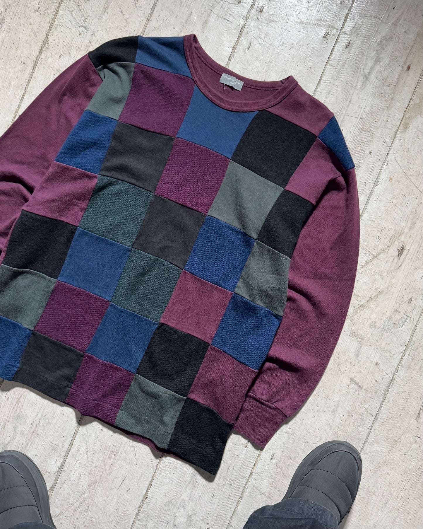 1997 Maroon / Blue Black Patchwork Style Front Top(M~L)