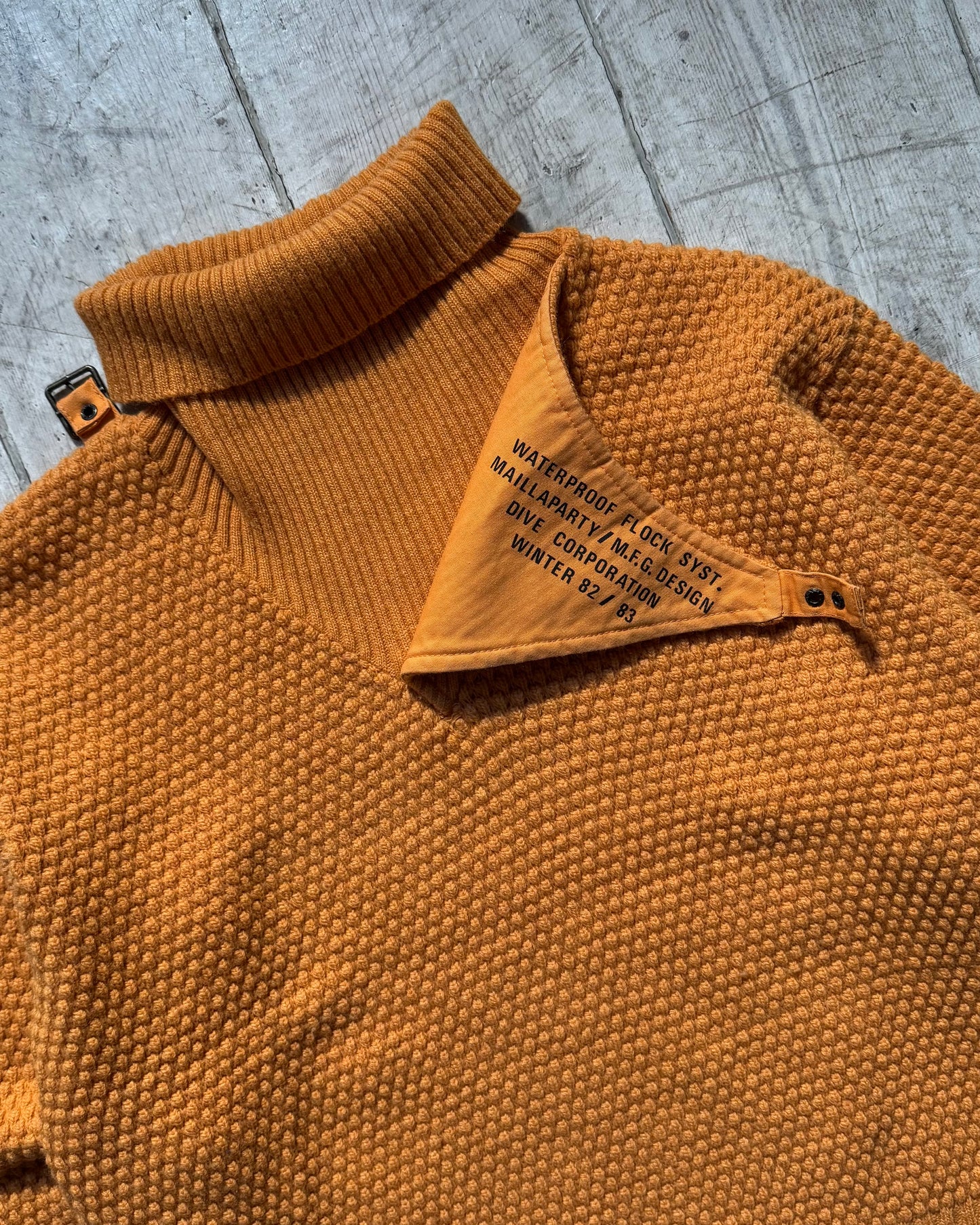 80s Maillaparty Mustard Submariner / Diver Style Turtle Neck Knit Jumper (S)