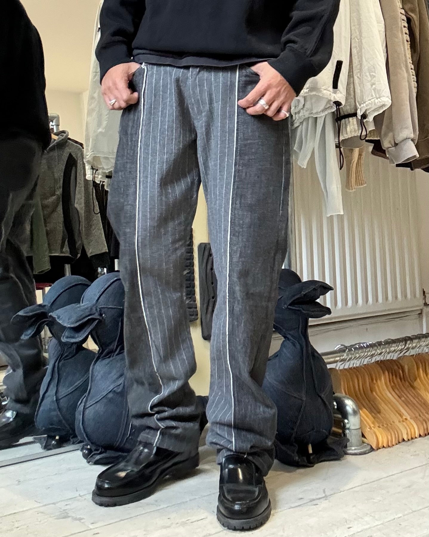 Early 2000s Grey Hybrid Striped / Denim Panelled Pants (~30~)