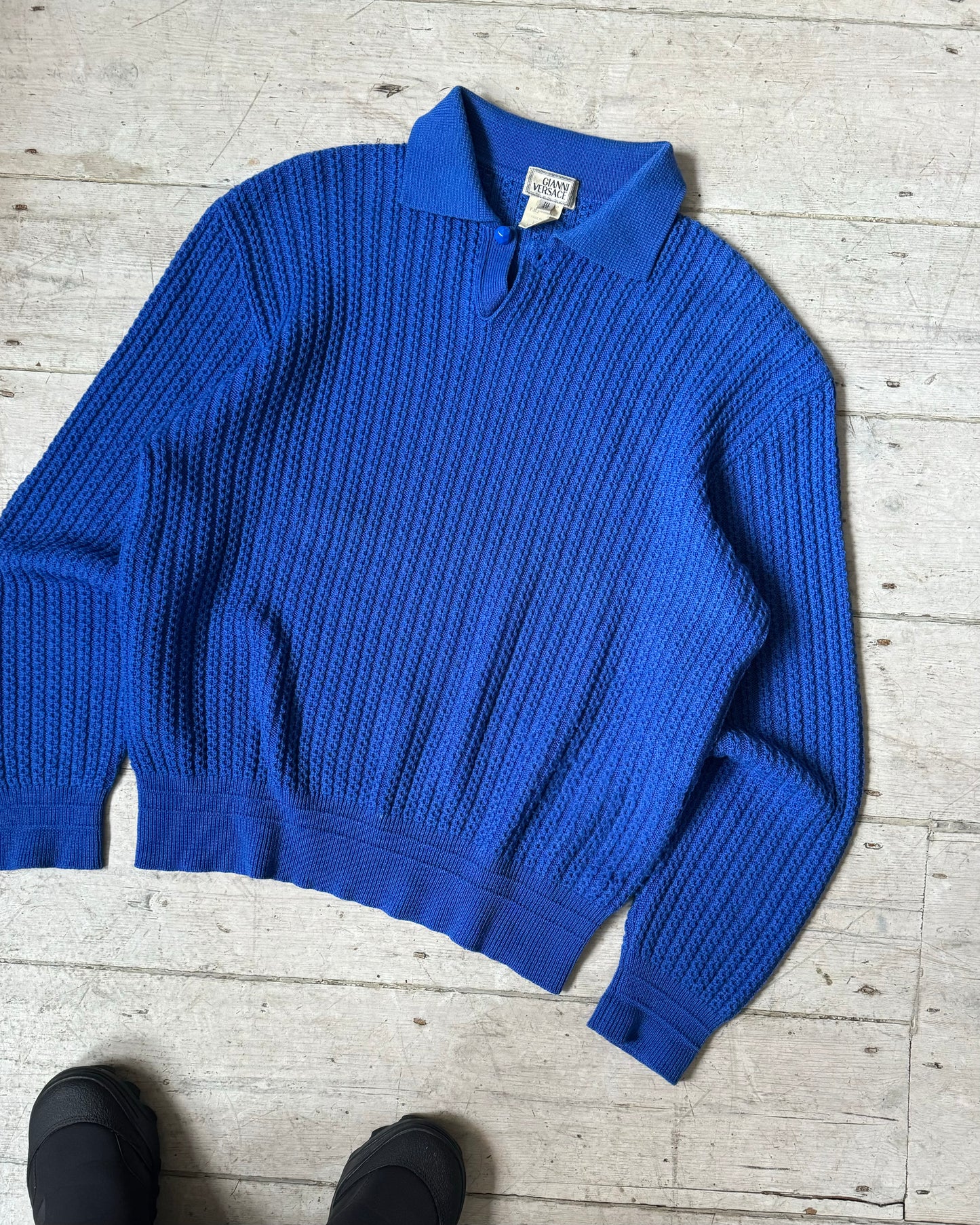 80s Royal Blue Polo Knit Jumper (M~L)