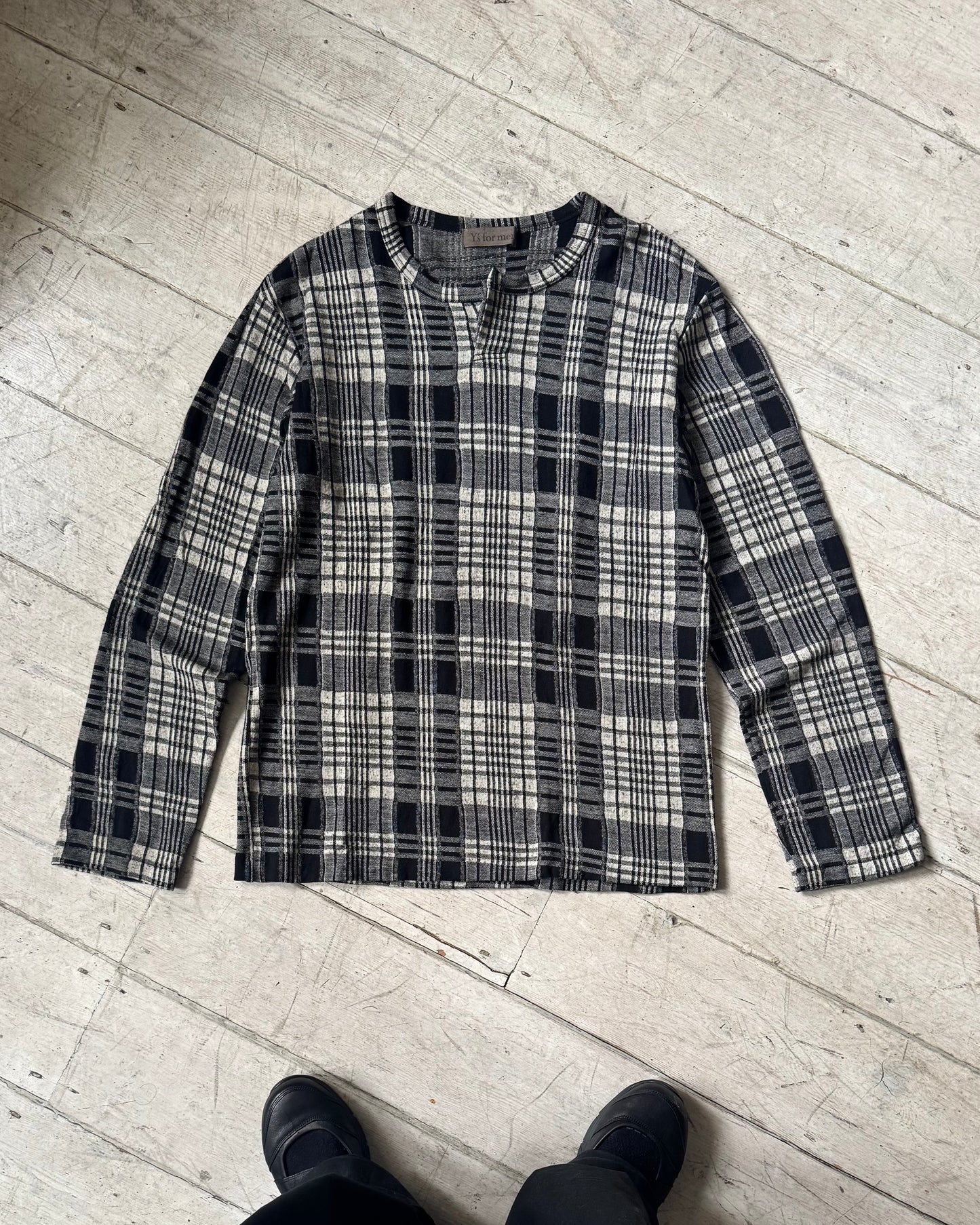 Grey / Black Check Longsleeve Henley Top (~L~)