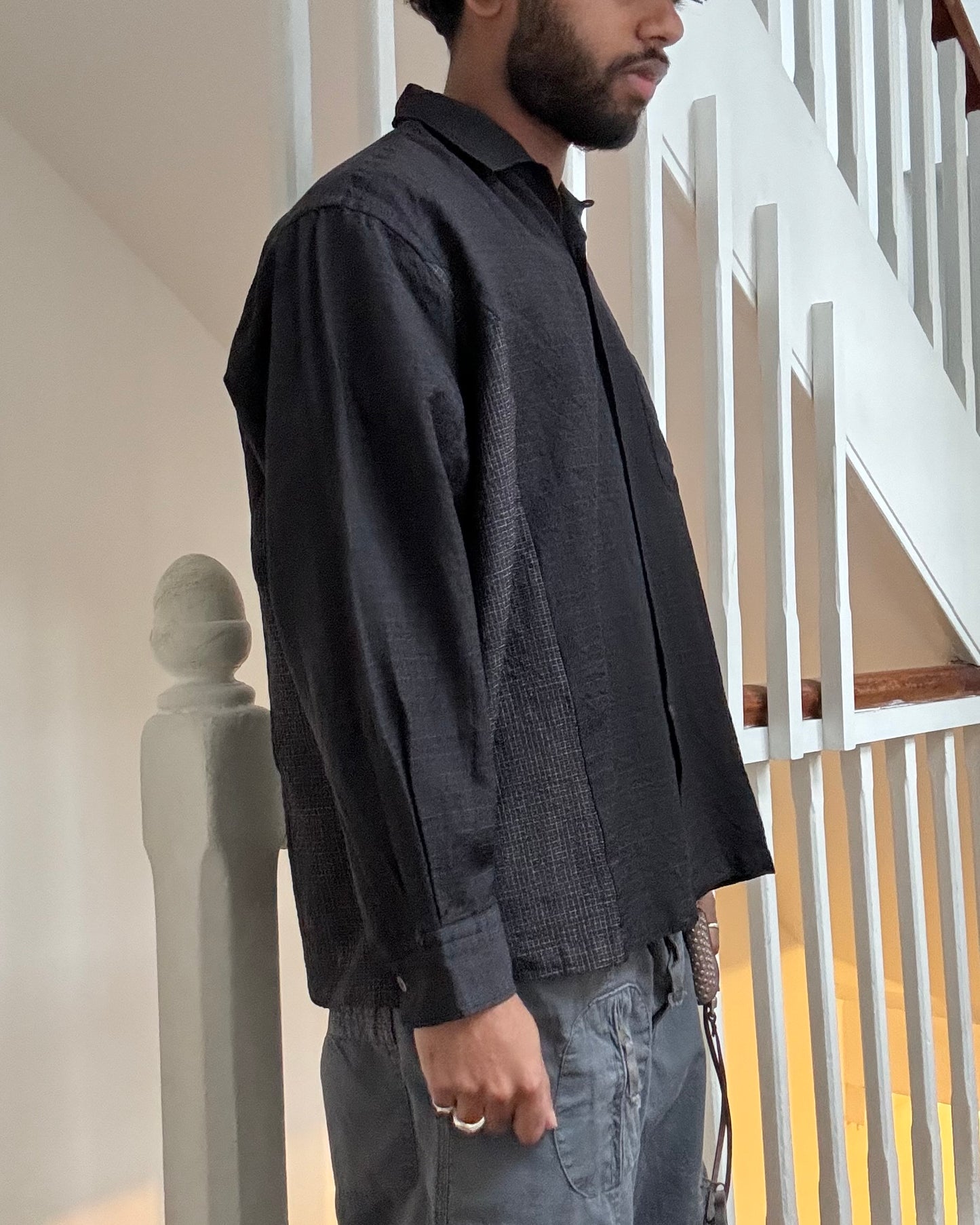 1997 Dual Micro Check Curved Panel Shirt (~M~)