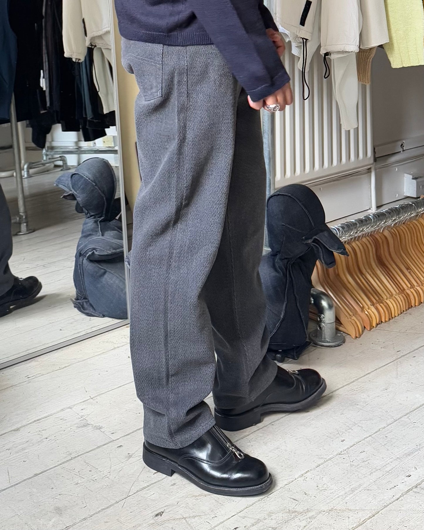 Early 2000s Eco-stone Diagonal Weave Textured Grey Pants / Trousers (28~30)