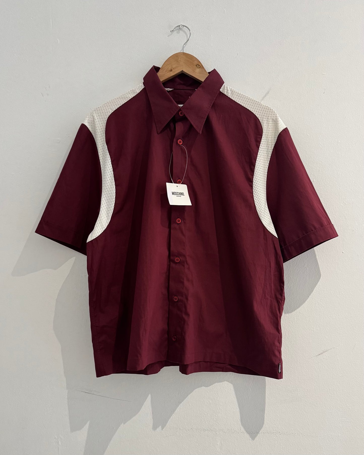 Early 2000s Mesh Shoulder Panel Burgundy Shirt (M~L)