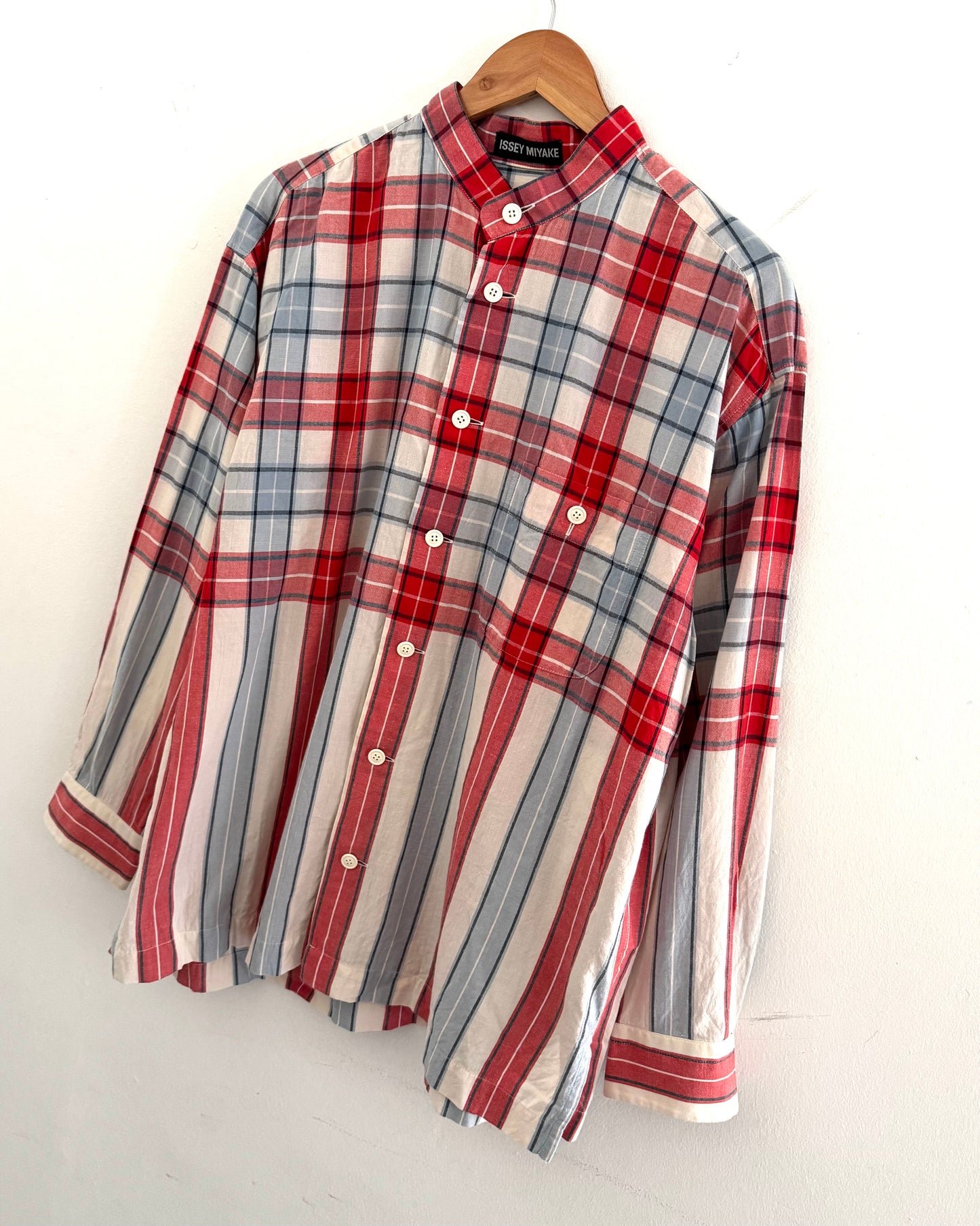 SS1995 Check and Stripe Red Blue Henley Shirt (~L~)