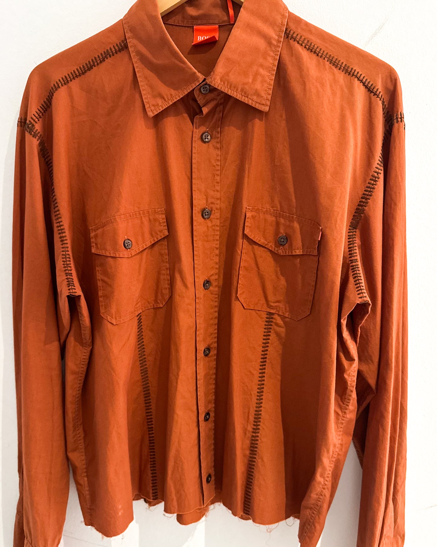 Early 2000s Orange Scar Stitch Cropped Shirt (M~L)