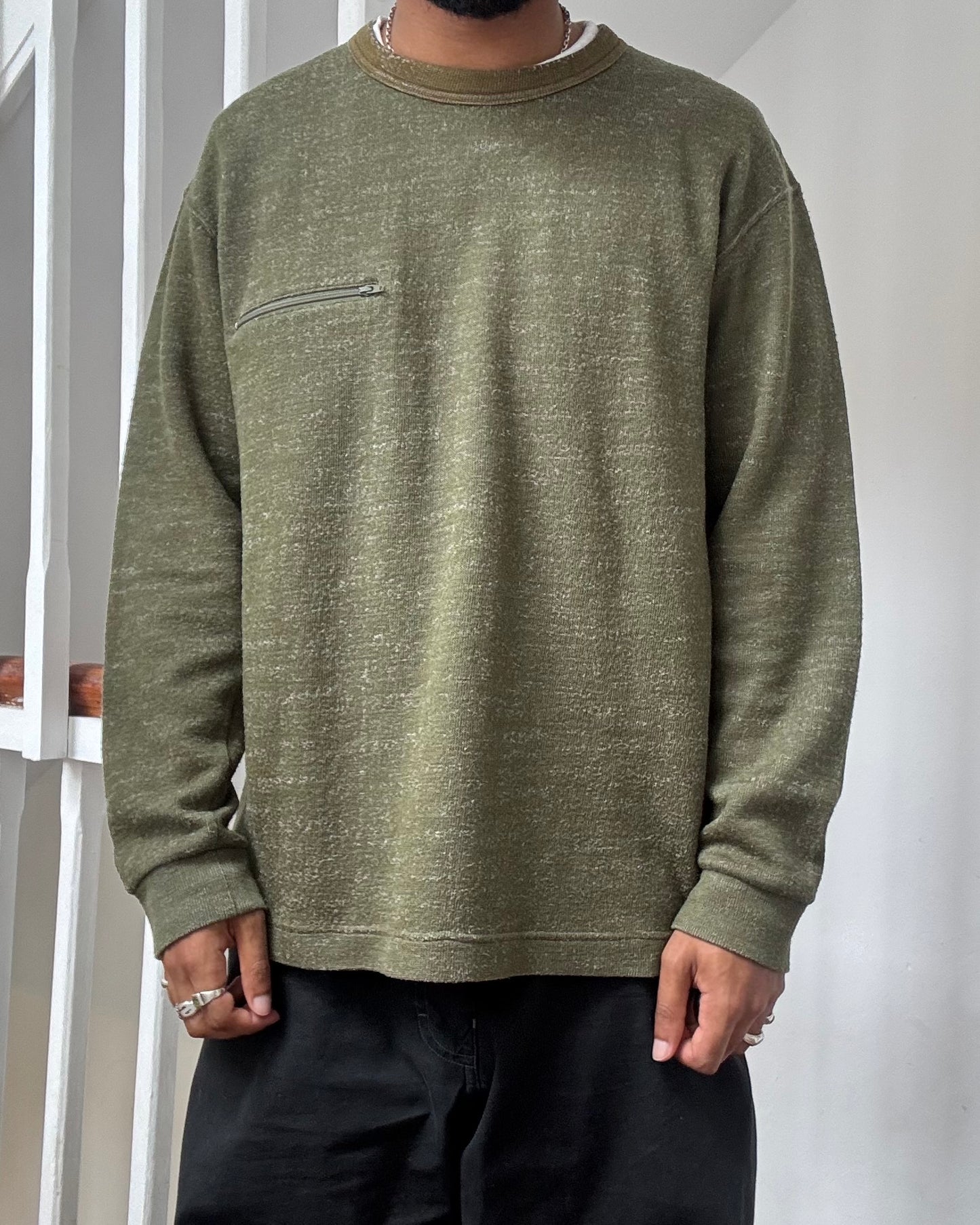 Heather Green Zip Pocket Light Weight Jumper (M~L)