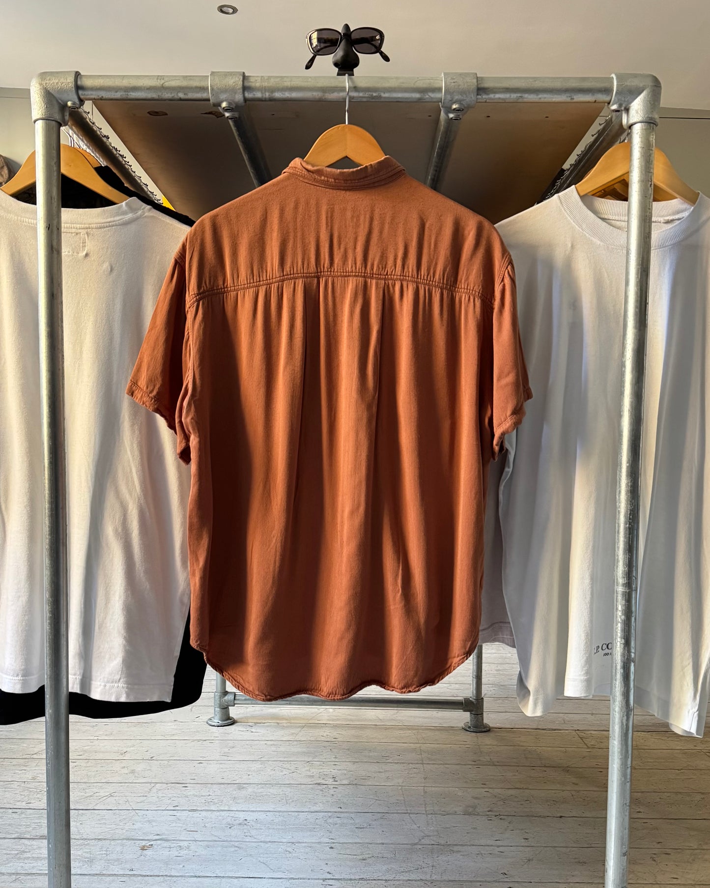 80s Rusty Orange Flowy Shirt (M~L)