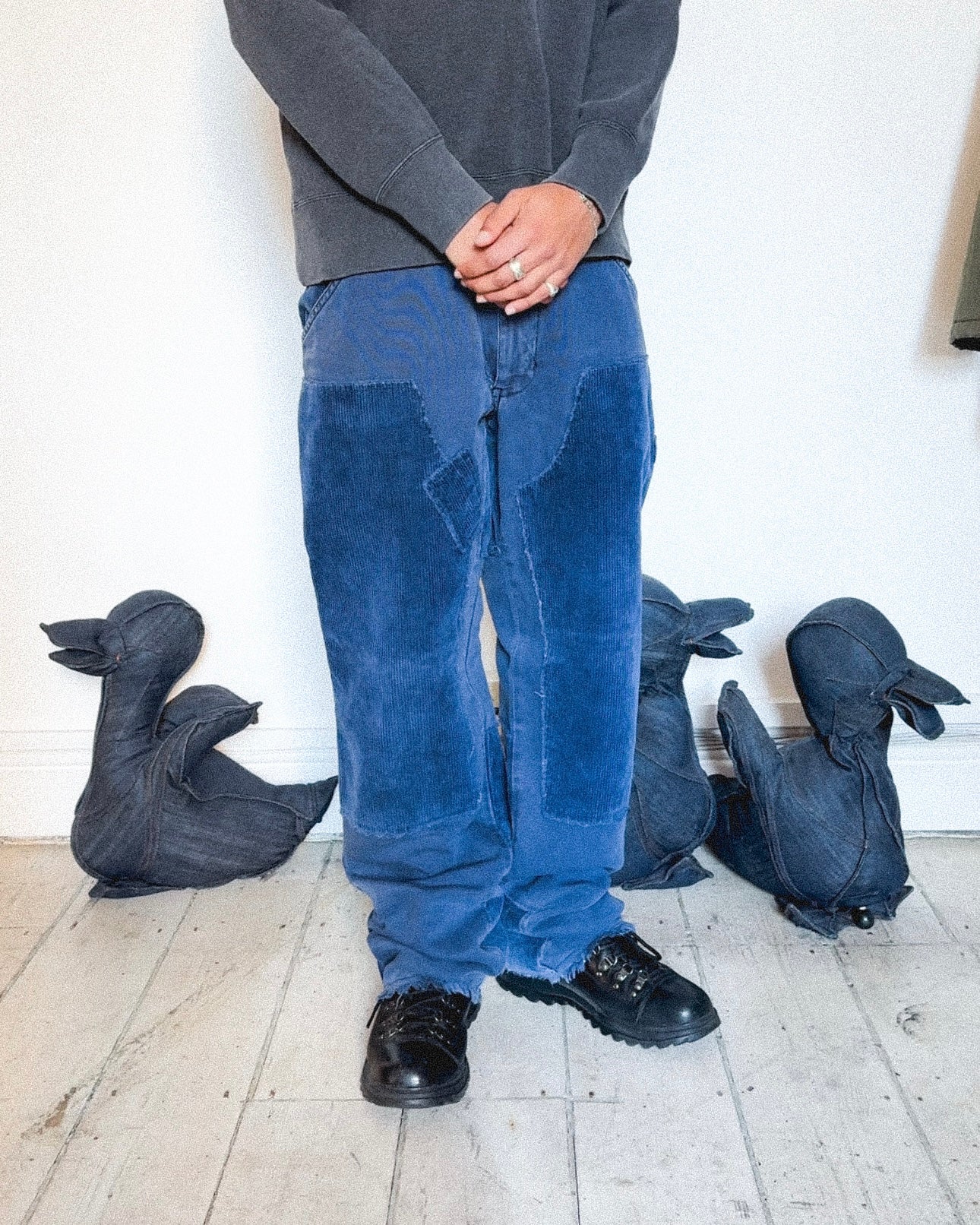Early 2000s Blue Carpenter Style Corduroy Panel Pants (32~34)