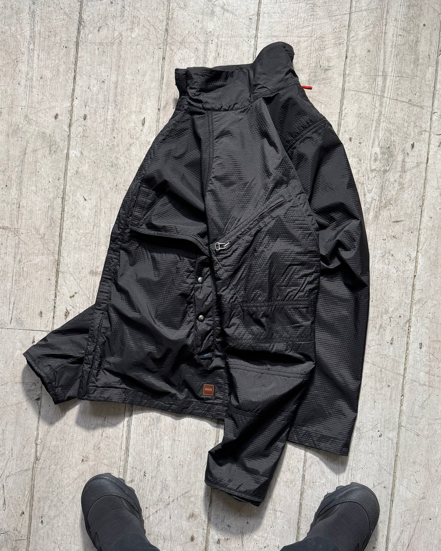 2000s Custom Nano Sphere Textured Fabric Panelled Sleeve Pocket Jacket (~M~)