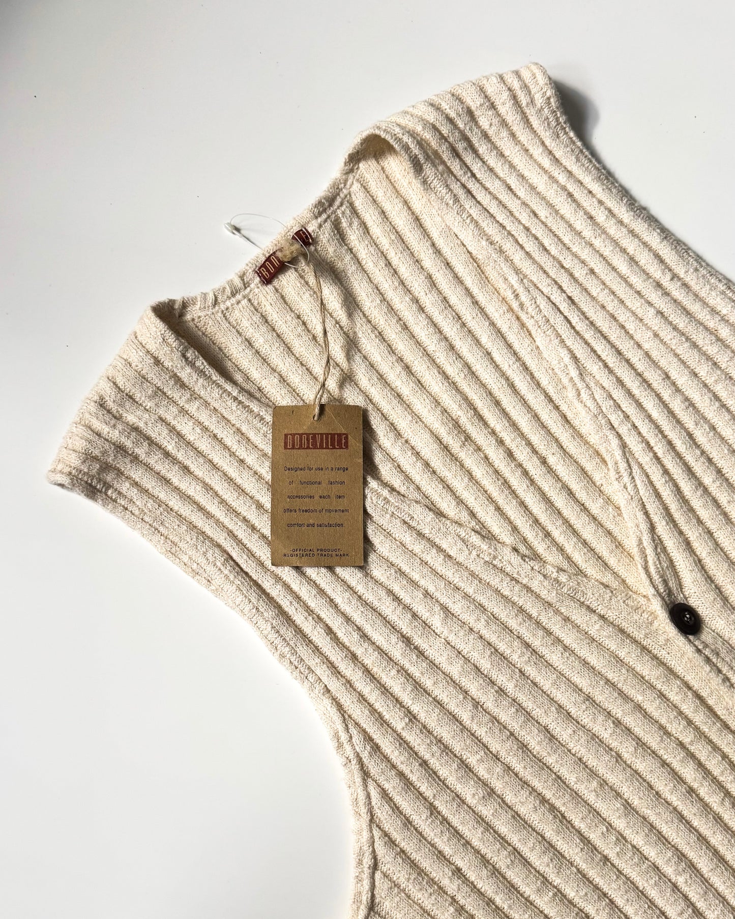 90s Ribbed Cream Knit Vest (~L~)