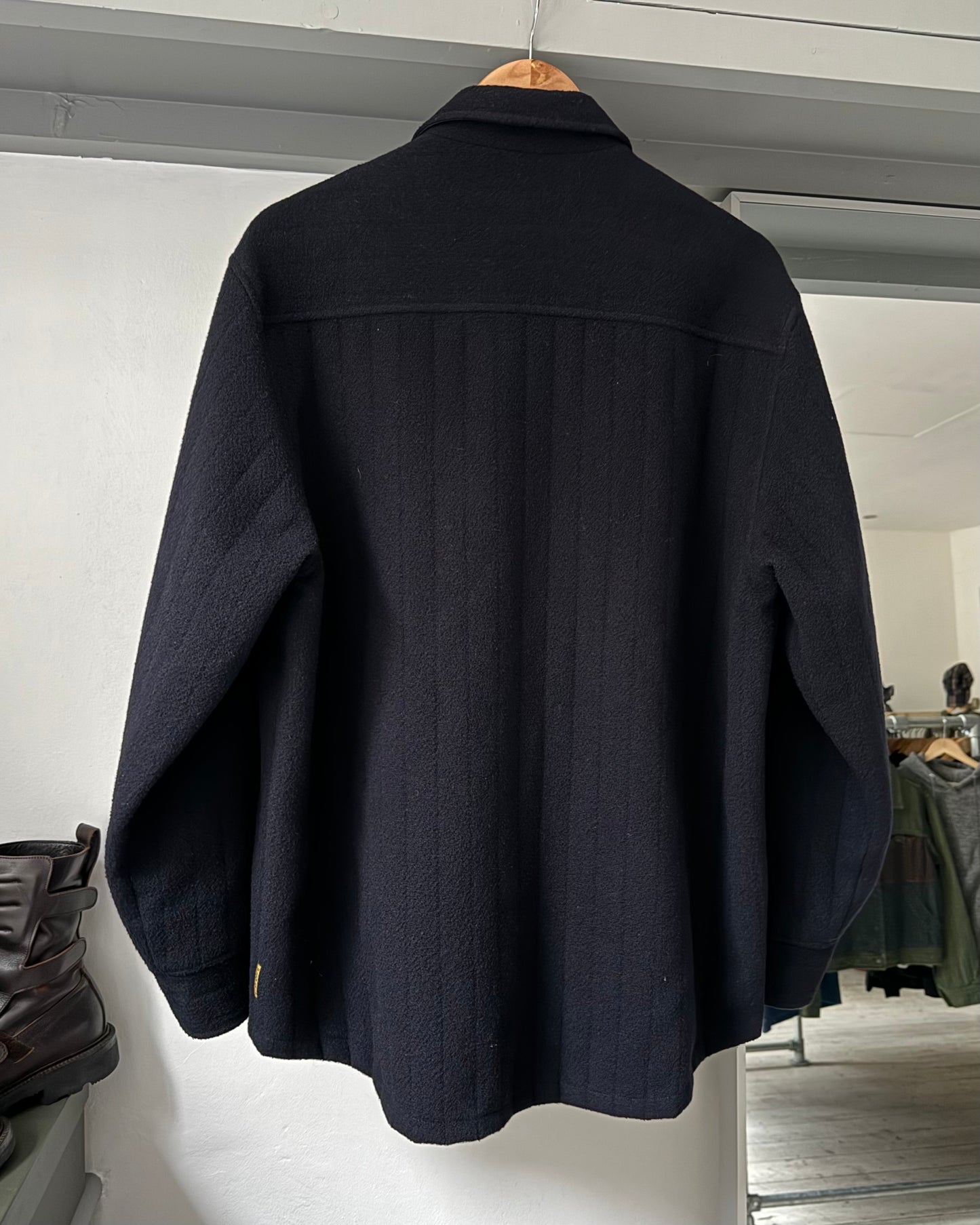 Early 2000s Tonal Textured Striped Lined Zip Up Navy Overshirt Shirt (~L~)
