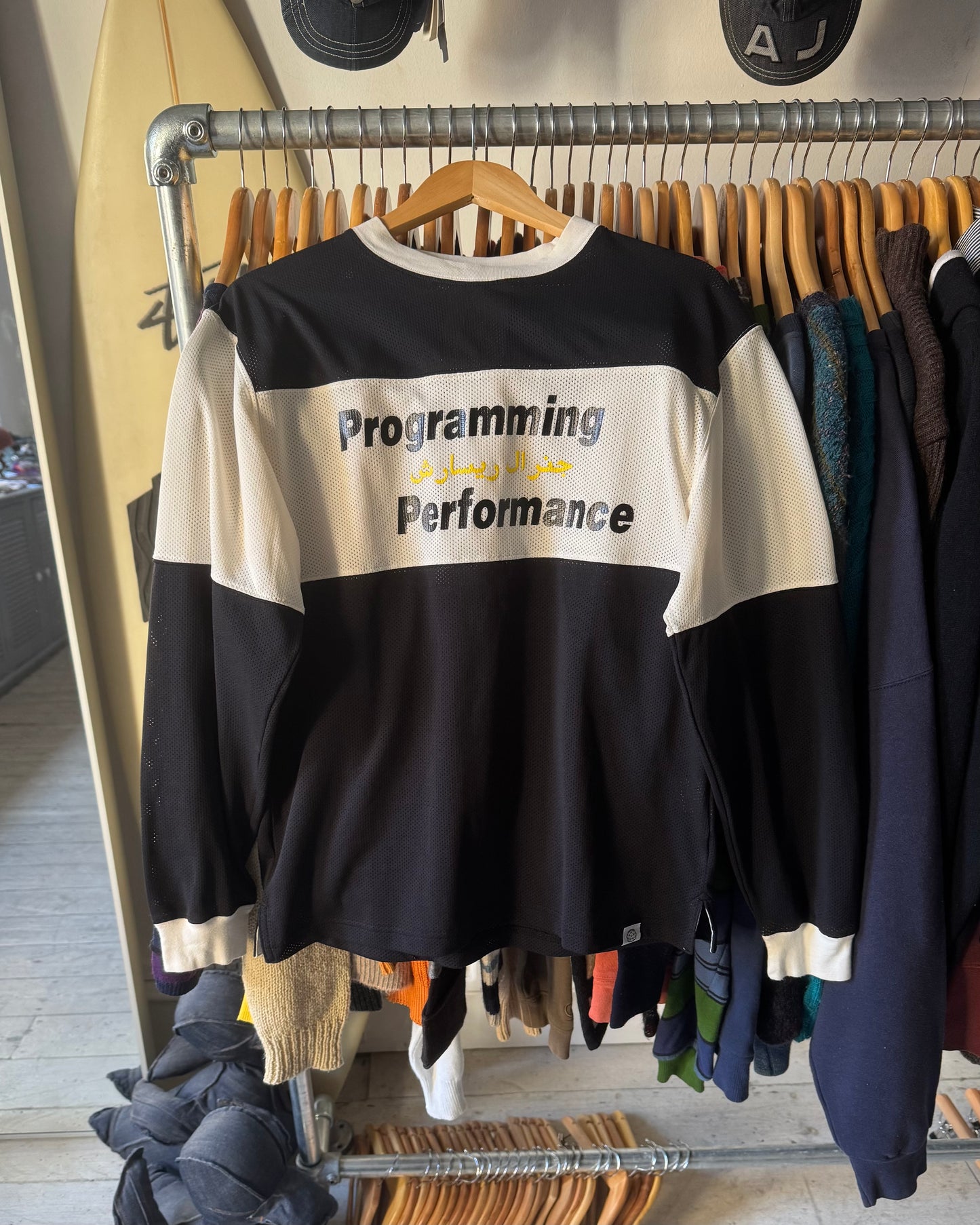 2000 Black Arabic Print Mesh Panelled Longsleeve Top (~M~)