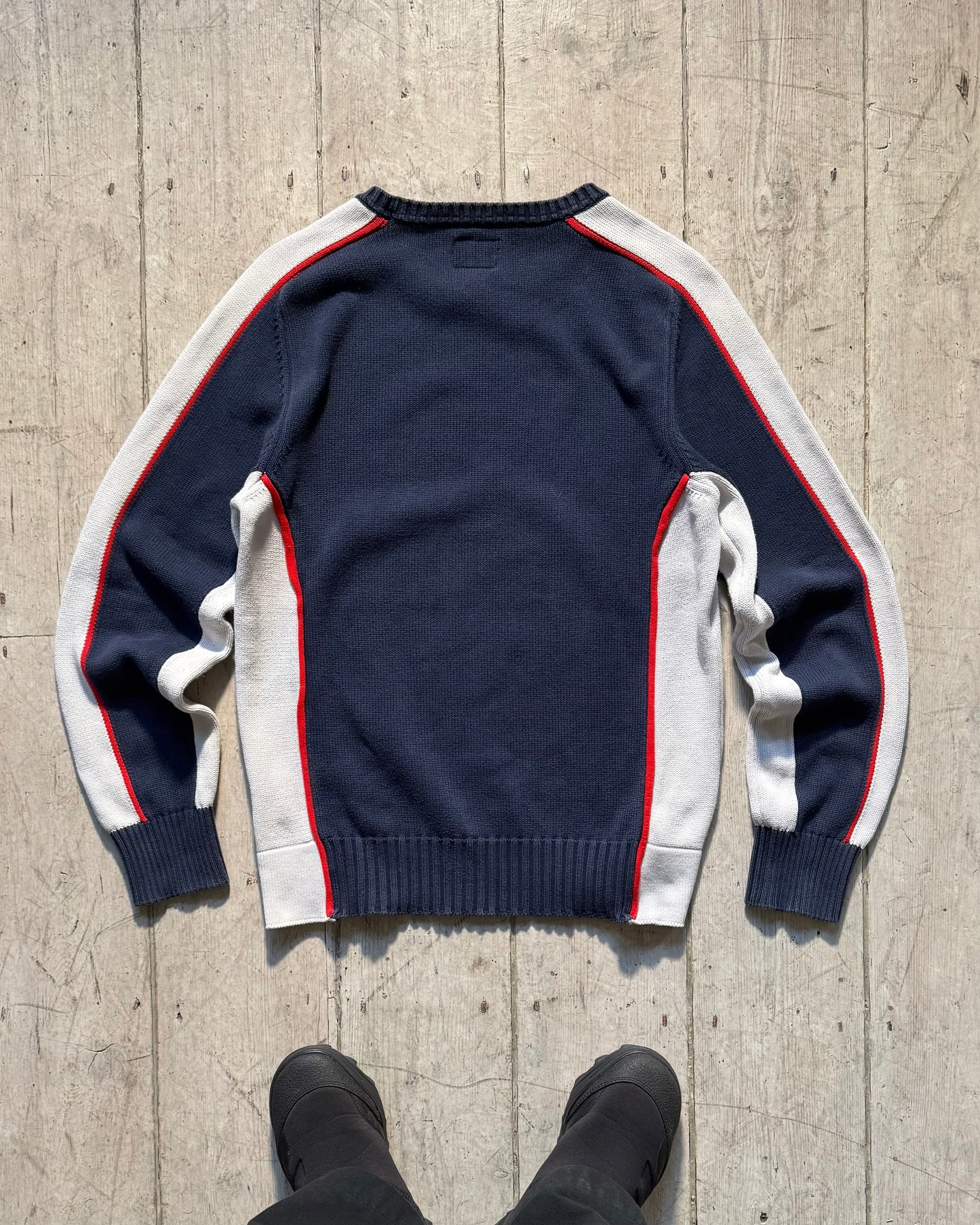 Early 2000s Navy White Red Side Panel Knit Jumper (~M~)