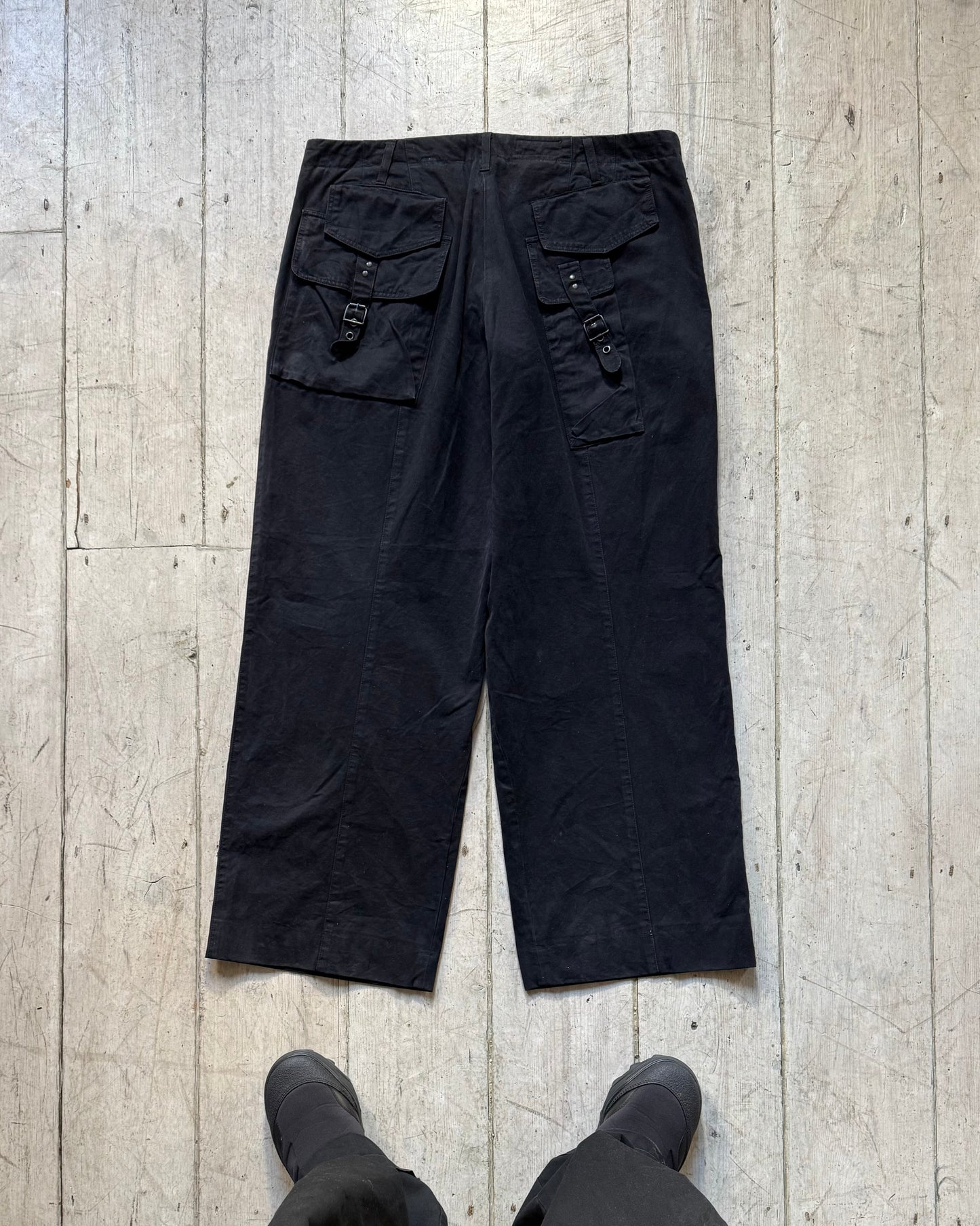 Early 2000s Moleskine Cotton Midnight Navy Dual Layered Patch Pocket Asymmetrical Pants (33~34)