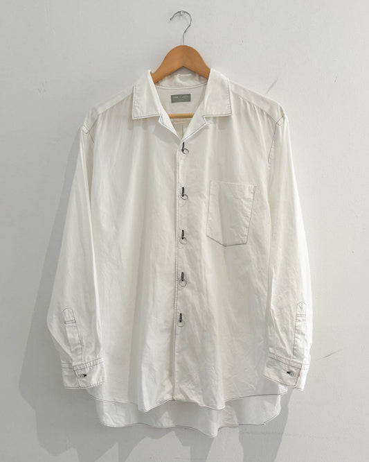 1990 White / Black Metal Ring Closure Contrast Stitch Shirt (~L~)