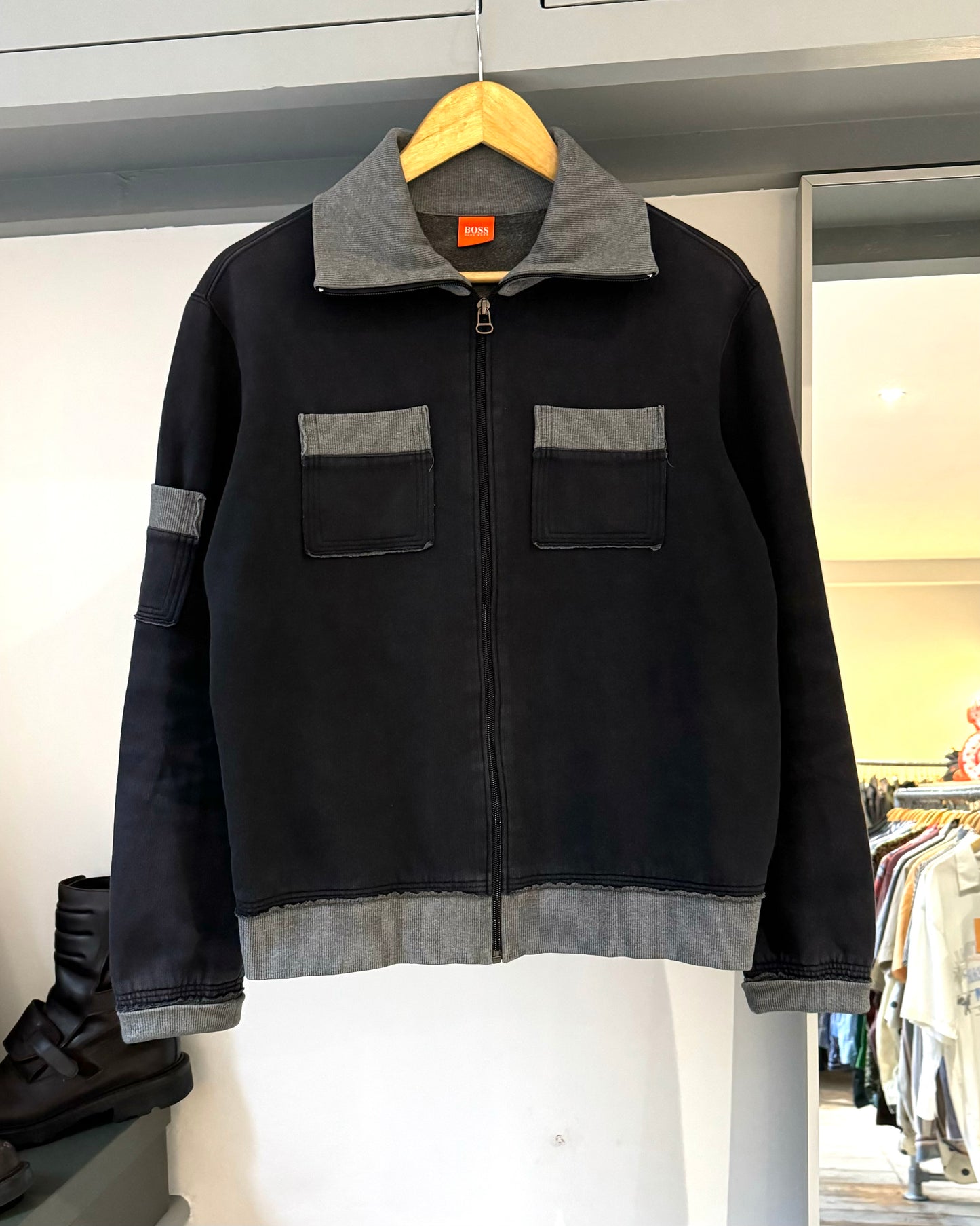 Contrast Navy / Grey Panelled Zip Up Tracktop (~M~)