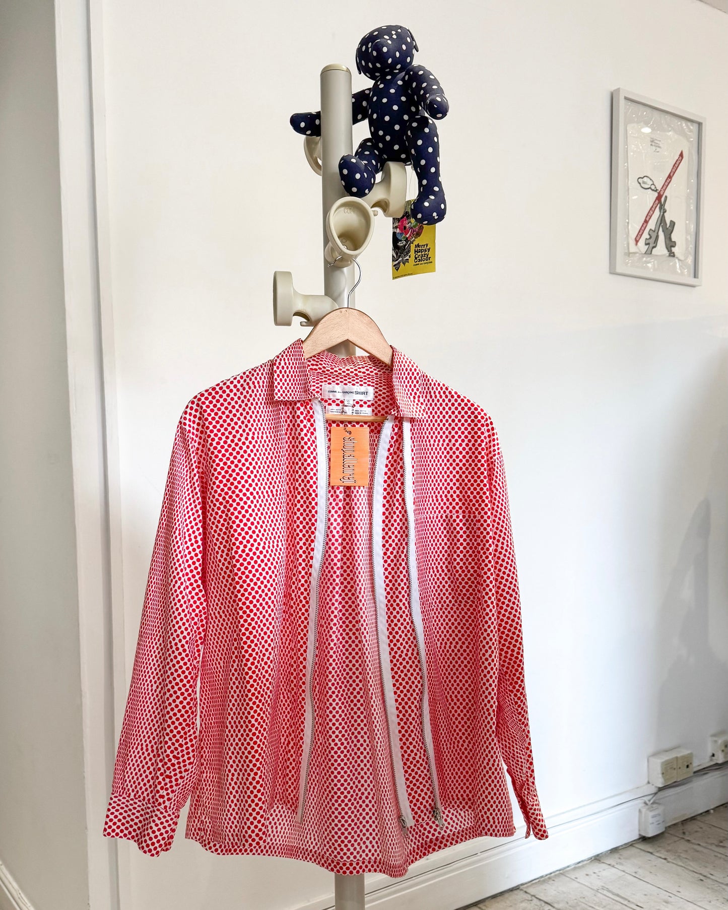 90s Red Polka Dot Double Zip Up Shirt (M~L)