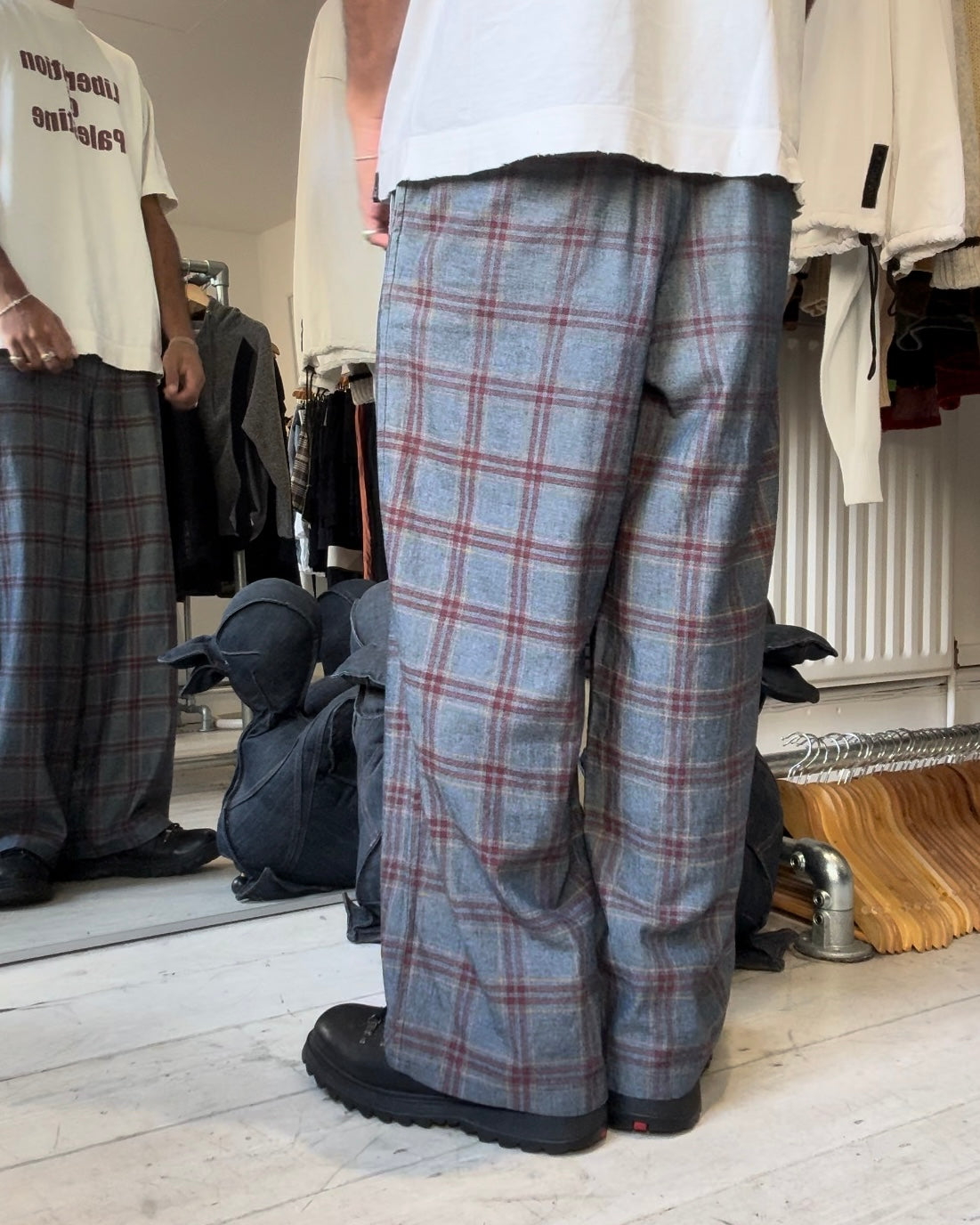 1997 Chambray Blue / Red / Yellow Plaid Pants (30~31)