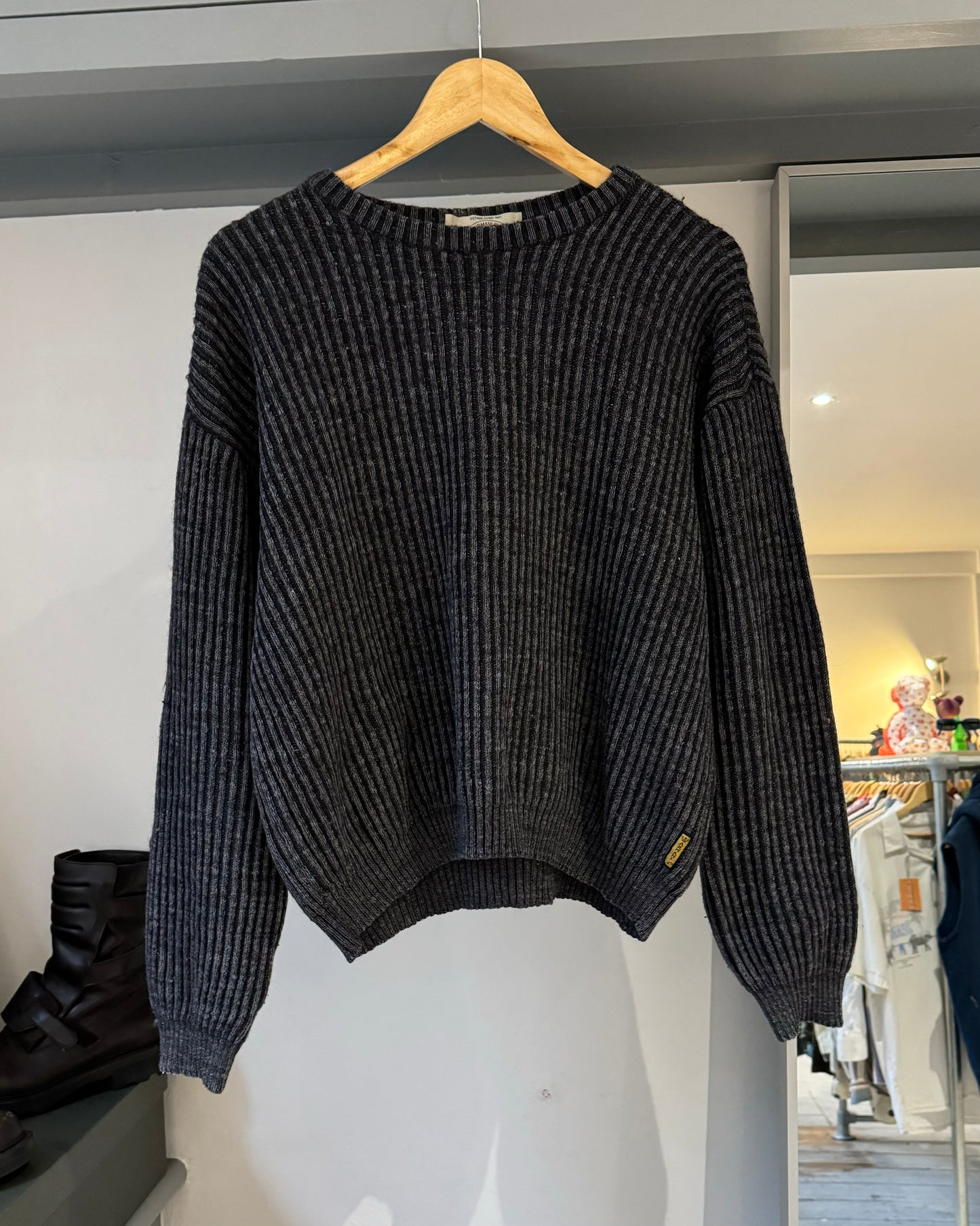 90s Grey Striped Boxy Knit Jumper (~M~)