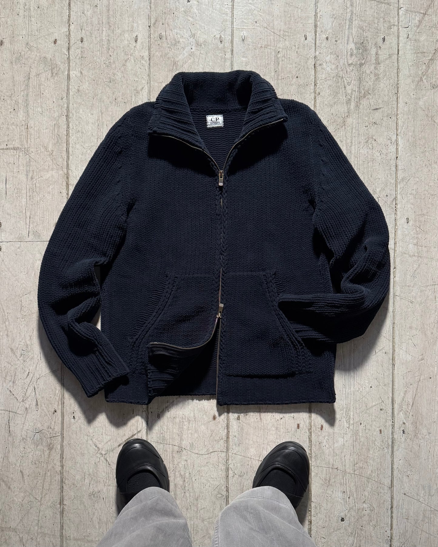 2000s Zip Up Chunky Knit Navy Jumper (S~M)