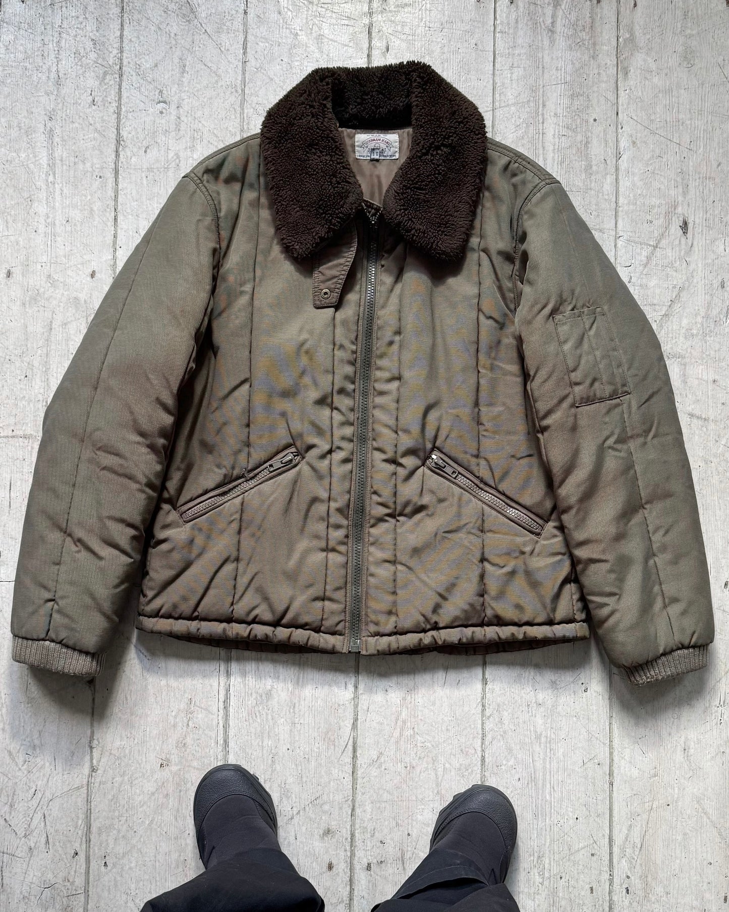 90s Olive Green Padded Detachable Fleece Collar Work jacket (M~L)