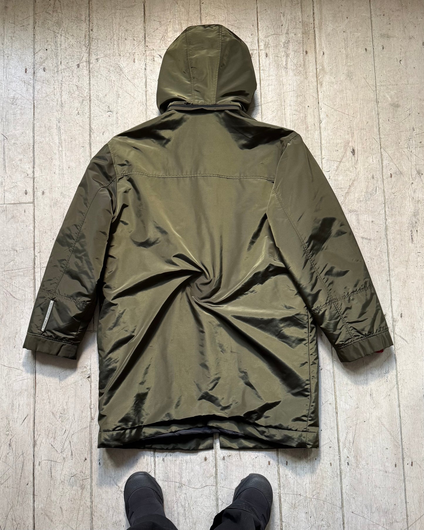 Iridescent Olive Green Asymmetrical Multi Zip Long Coat / Jacket (L)