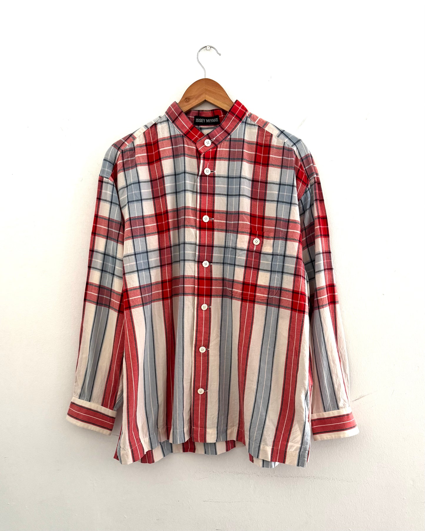SS1995 Check and Stripe Red Blue Henley Shirt (~L~)