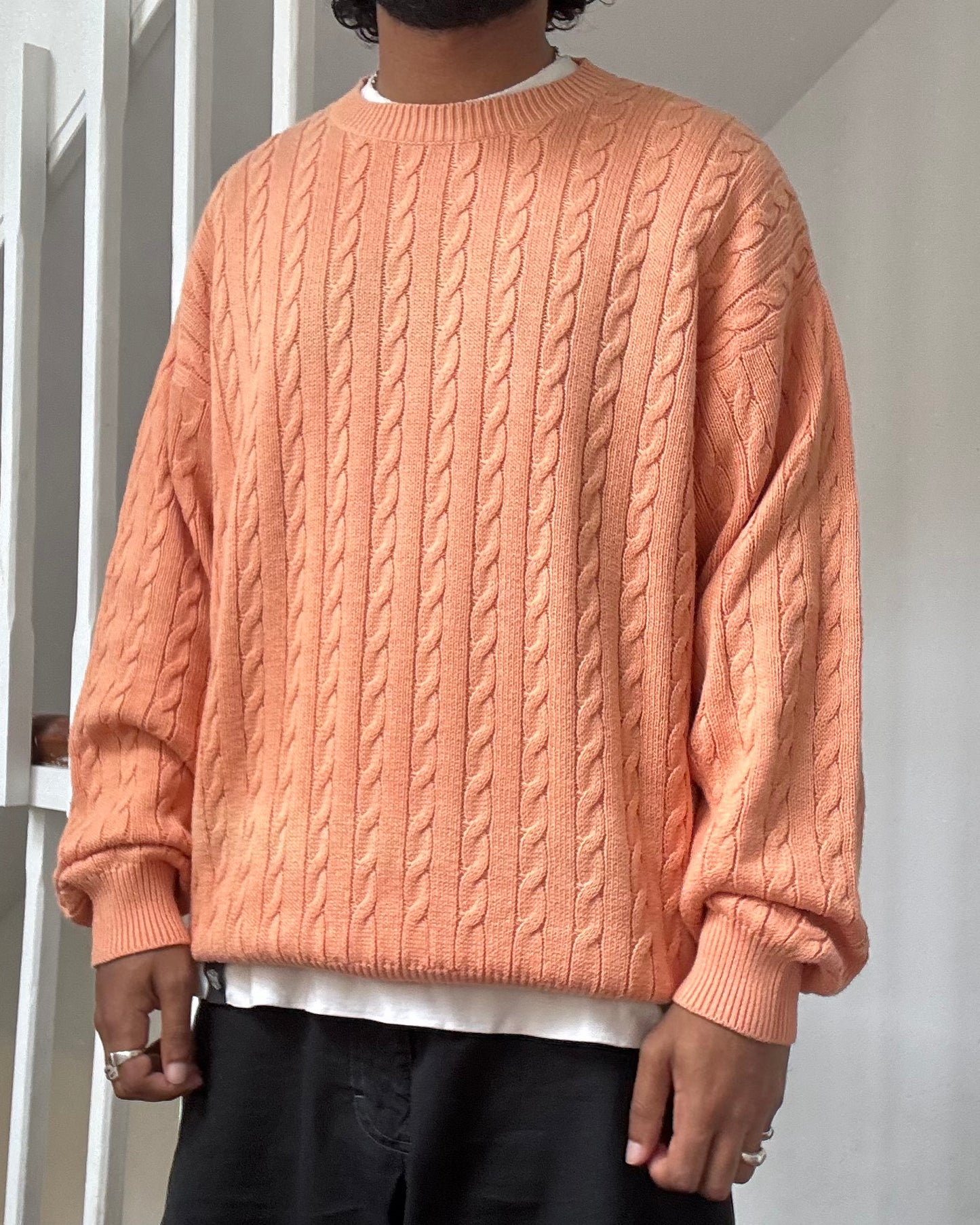 80s Orange / Peach Cable Knit Front Jumper (~L~)