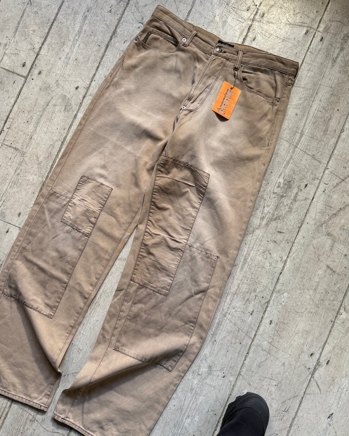 Early 2000s Beige Patchwork Style Panel Pants (32~33)