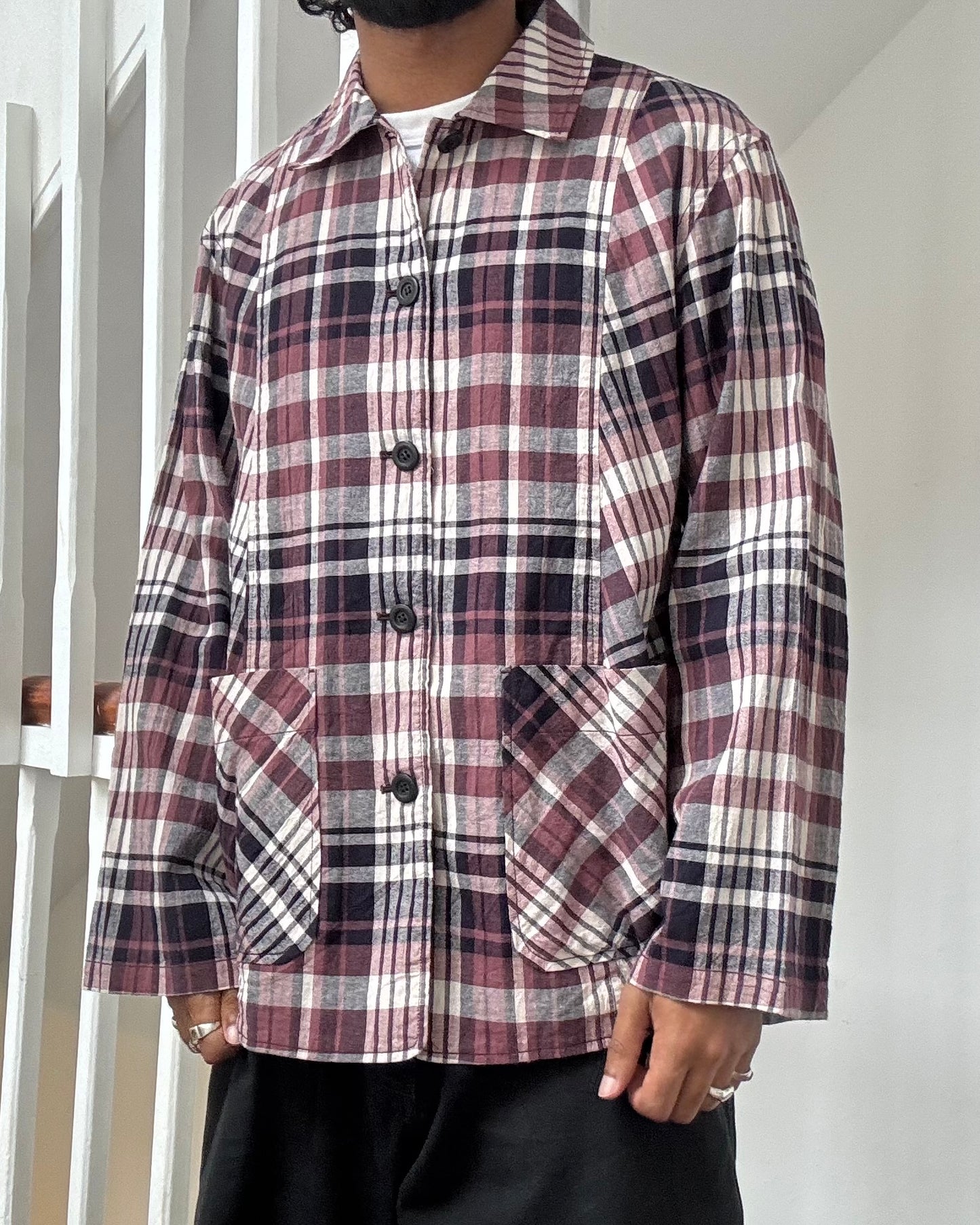 Plaid Button Up Lightweight Work Jacket (~L~)