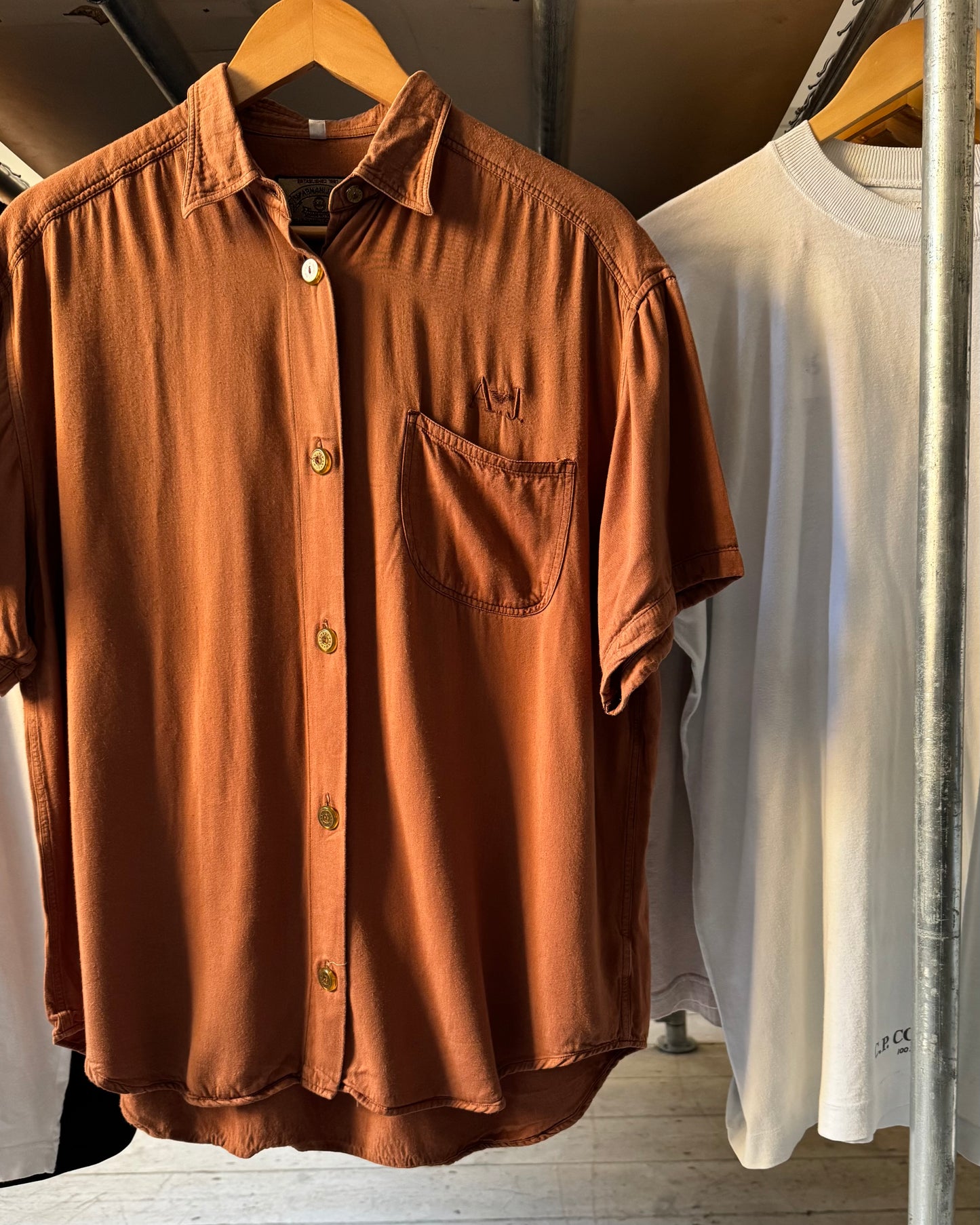80s Rusty Orange Flowy Shirt (M~L)