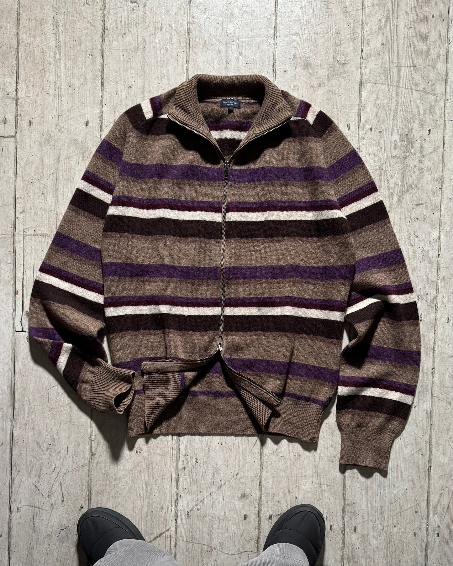Brown Purple Striped Knit Zip Up Jumper (~L~)